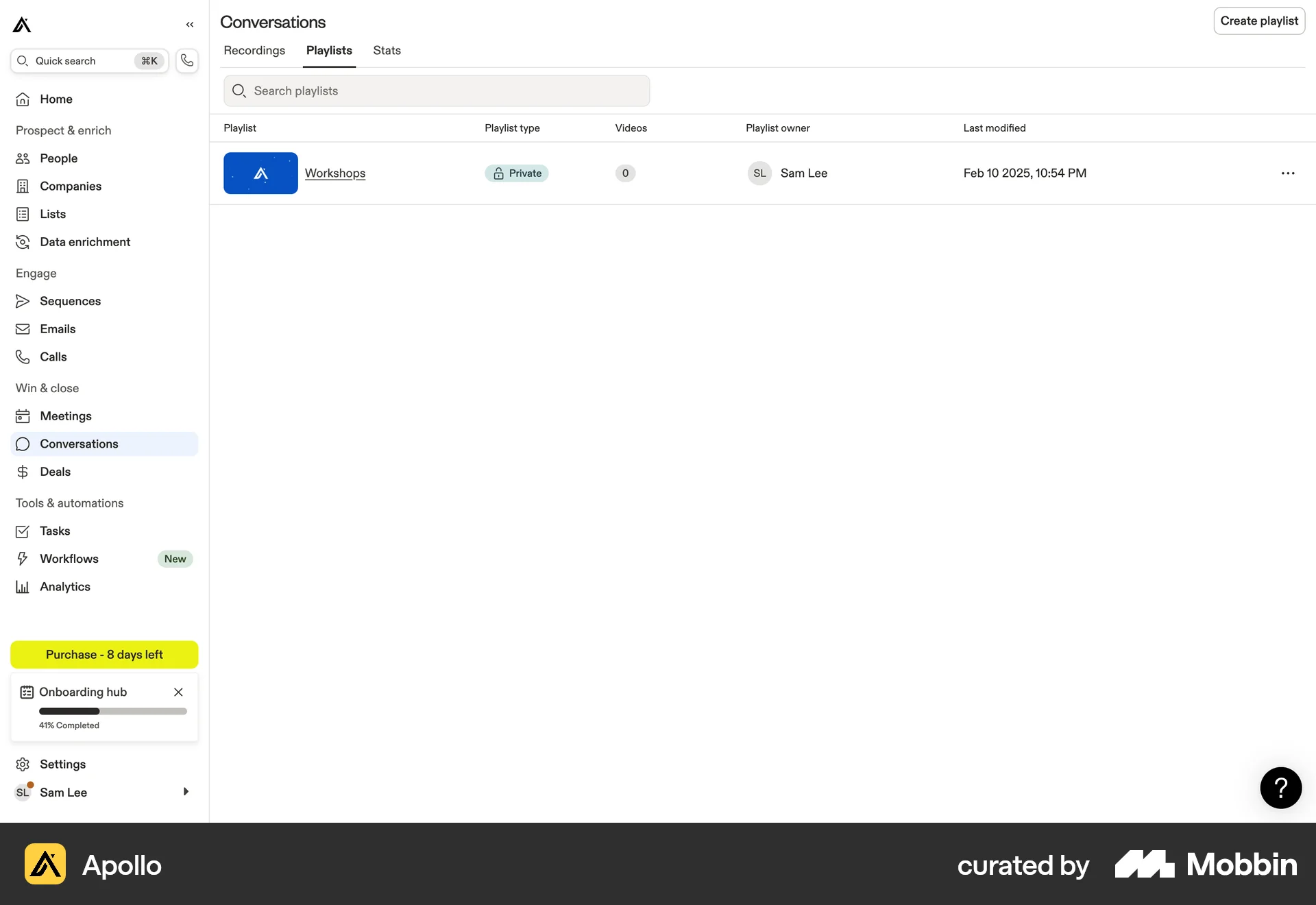 Apollo Web Playlists screen