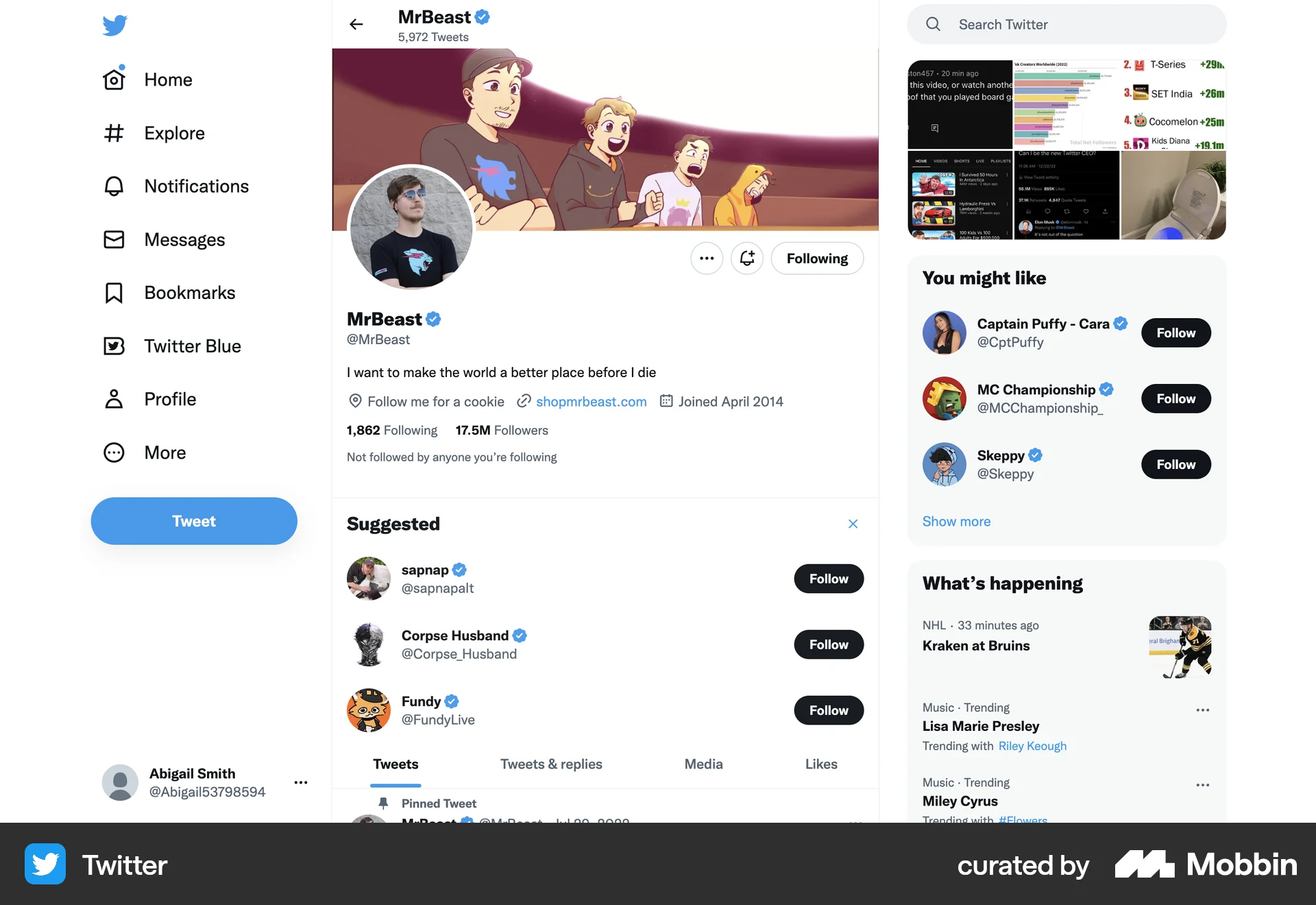 X Web Follow & Subscribe screen