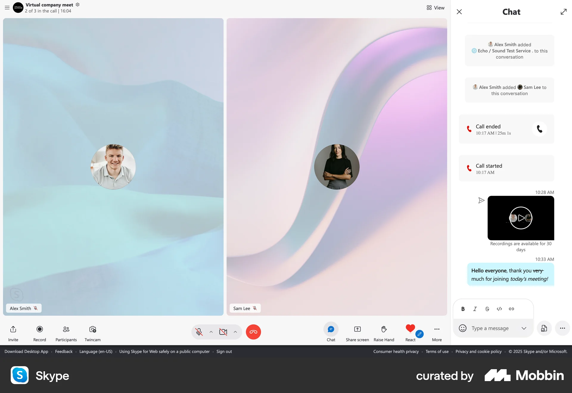 Skype Web Chat Detail screen