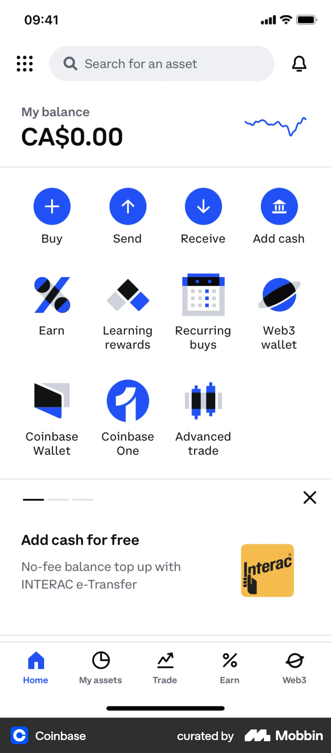Coinbase iOS Bank App Design screen