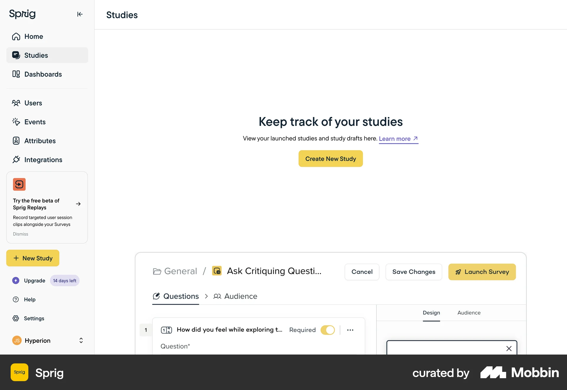 Sprig Web Bookmarks & Collections screen