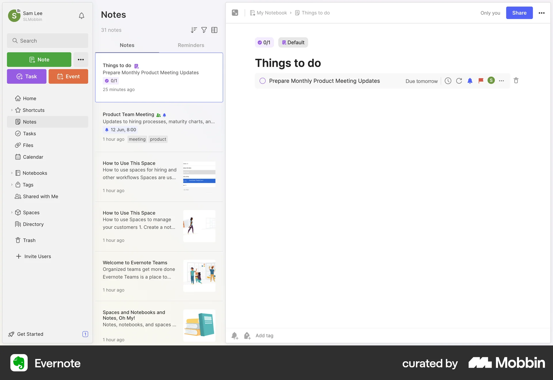Evernote Web Note Detail screen