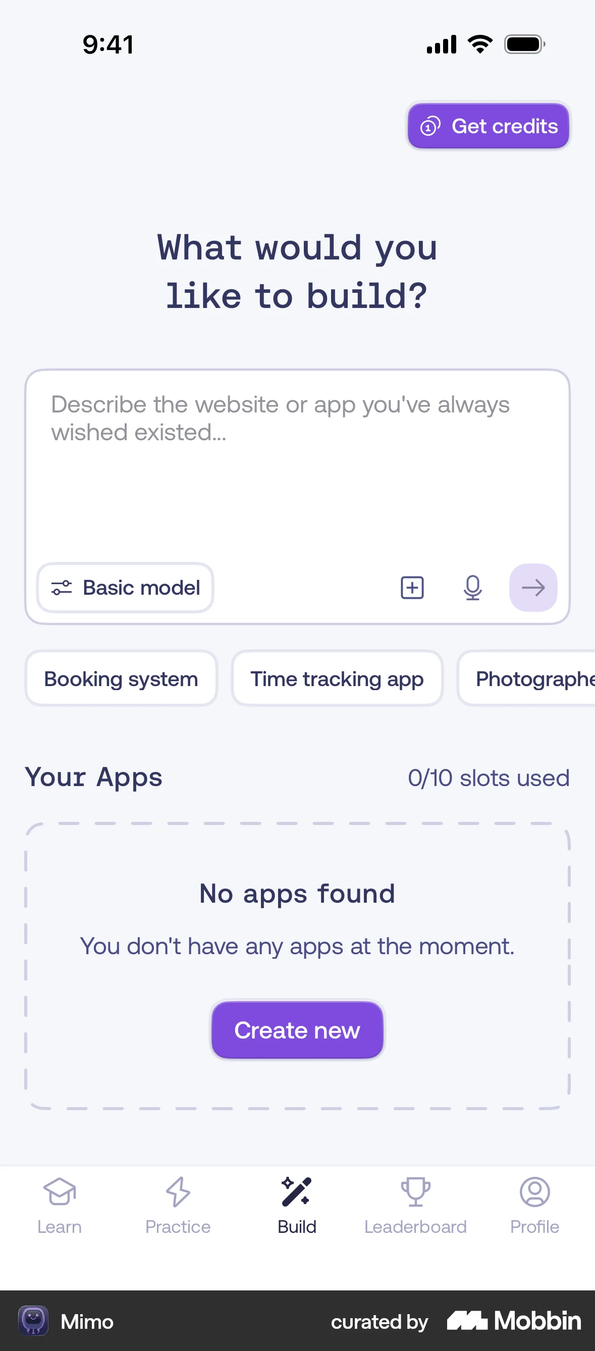 Mimo iOS Empty State screen