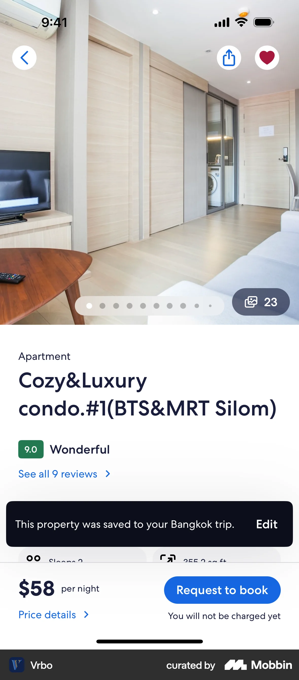 Vrbo iOS Favorite & Pin screen