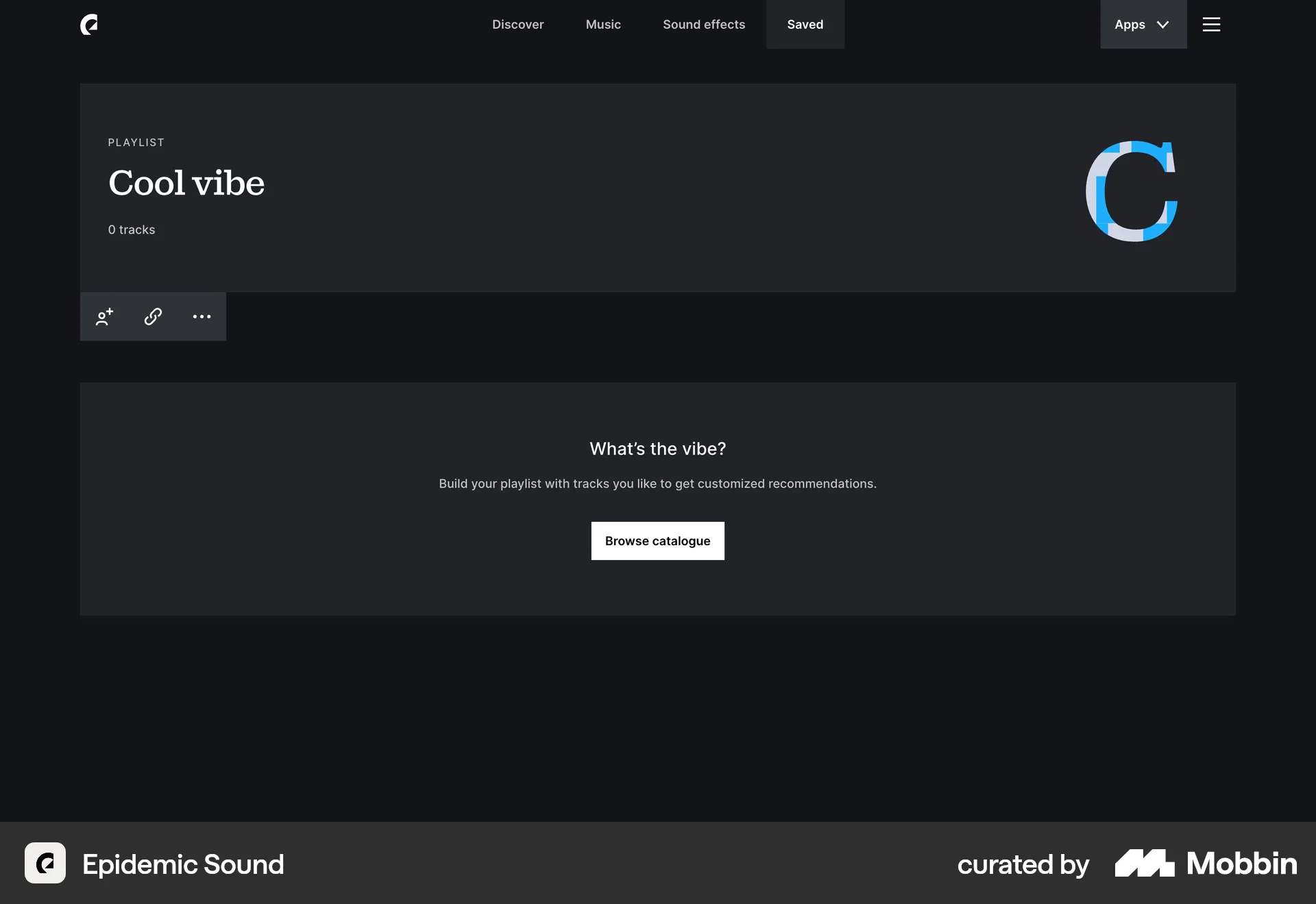 Epidemic Sound Web Playlists screen