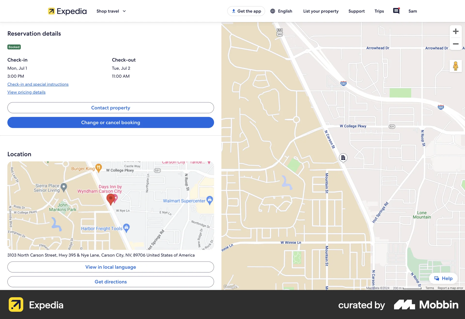 Expedia Web Order Detail screen