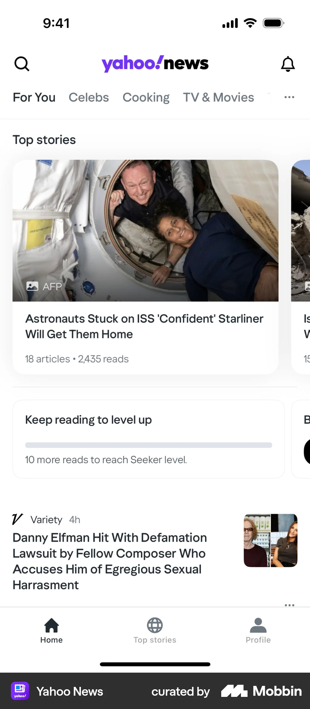 Yahoo News iOS screen containing Tab UI element