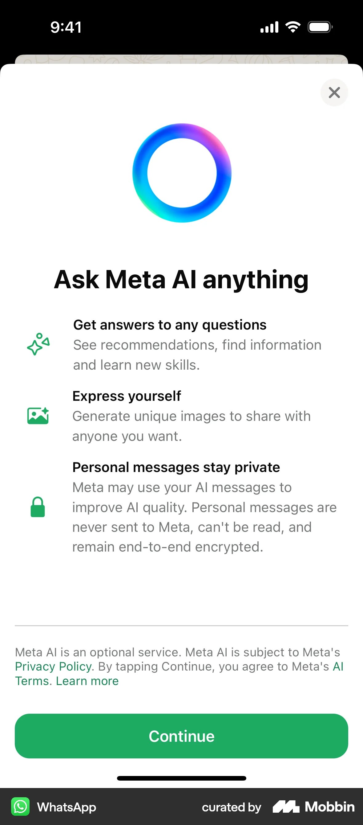 WhatsApp iOS Communication App screen
