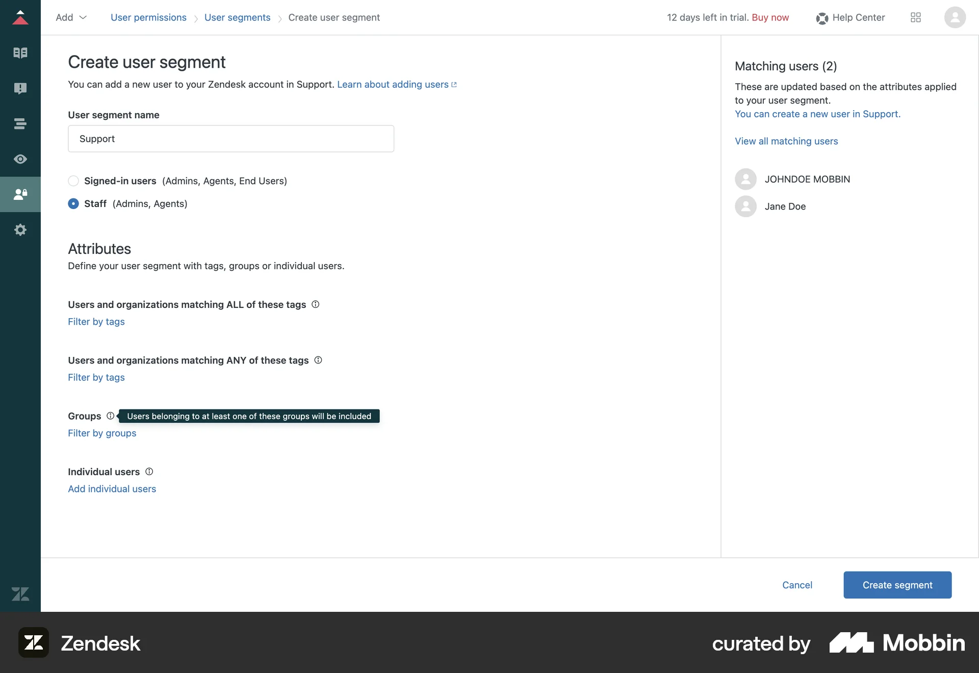 Zendesk Web screen containing Tooltip UI element