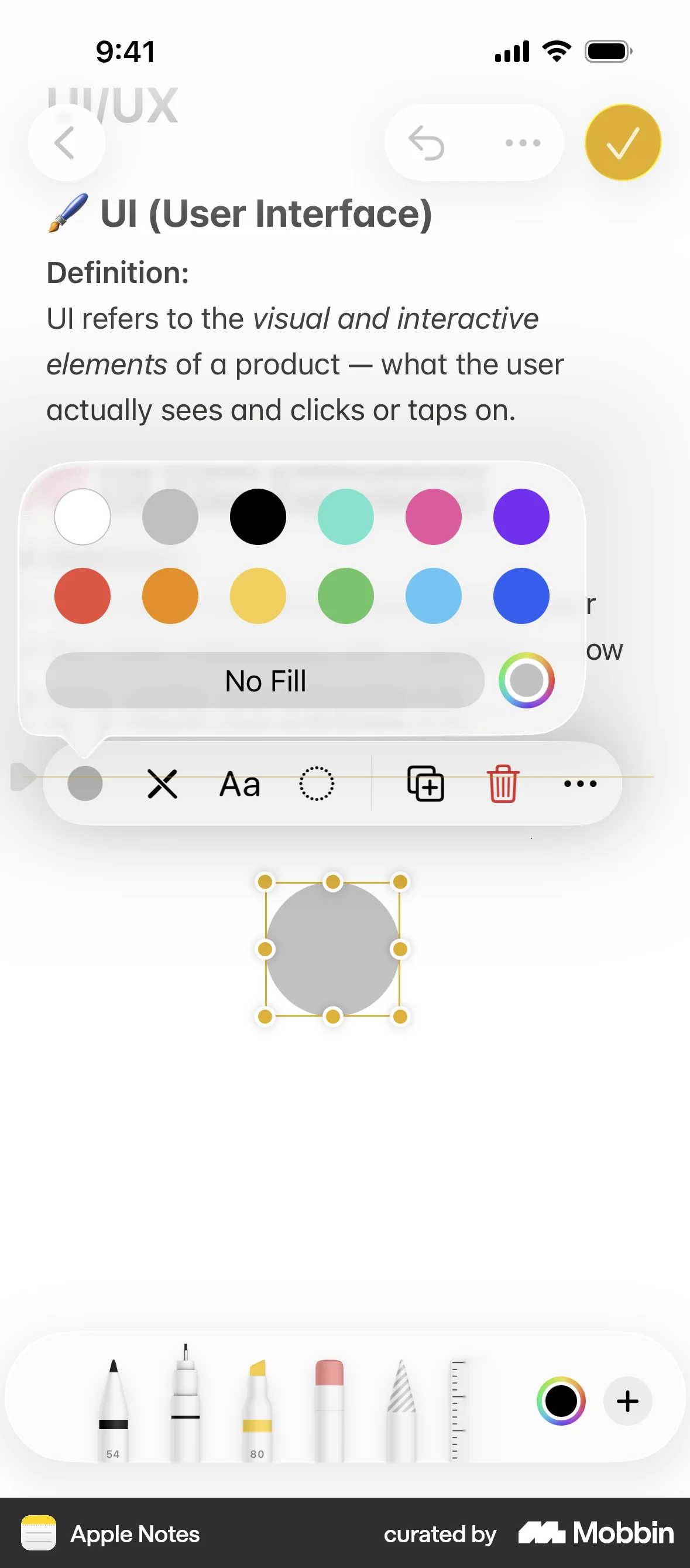 Apple Notes iOS Pie Chart UI screen