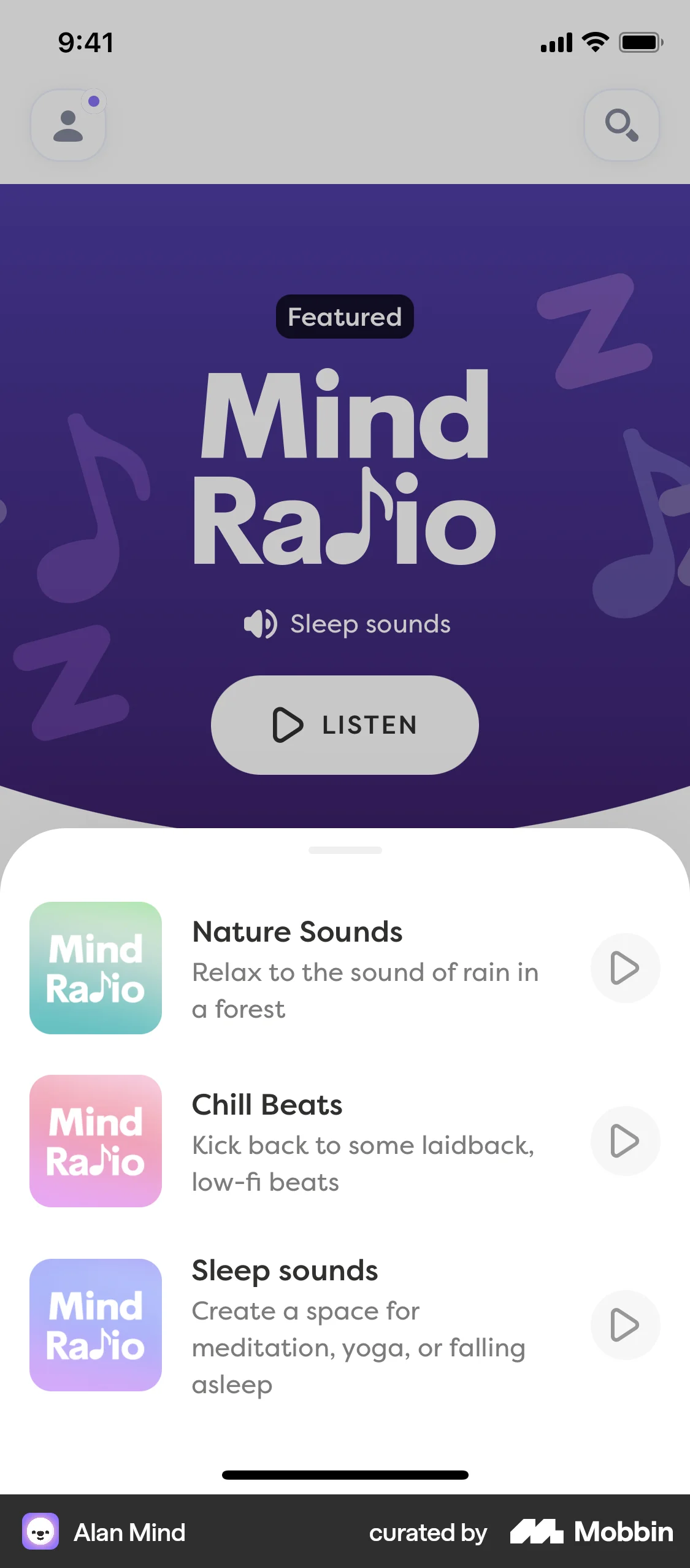 Alan Mind iOS Song & Podcast Detail screen