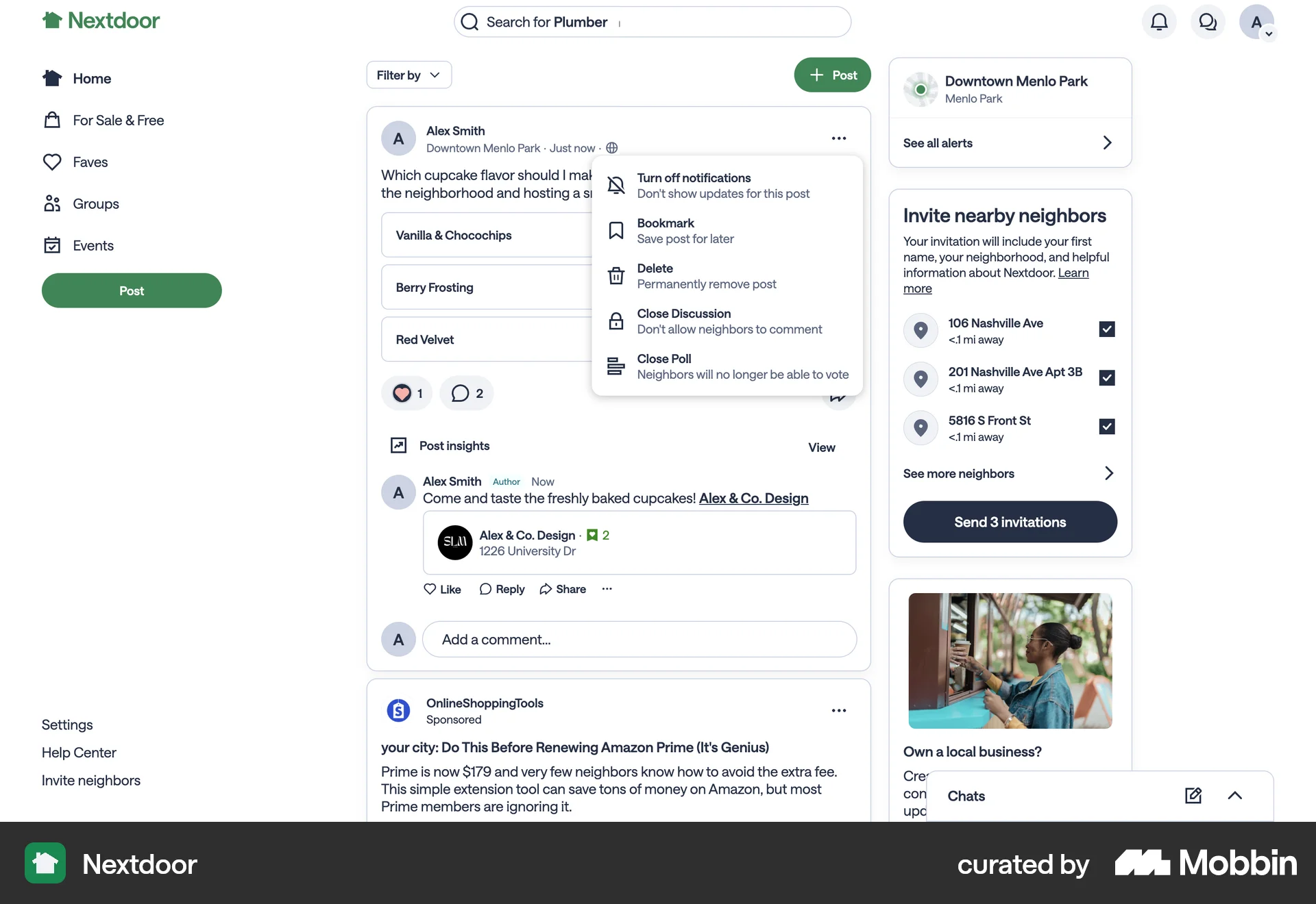 Nextdoor Web Action Option screen