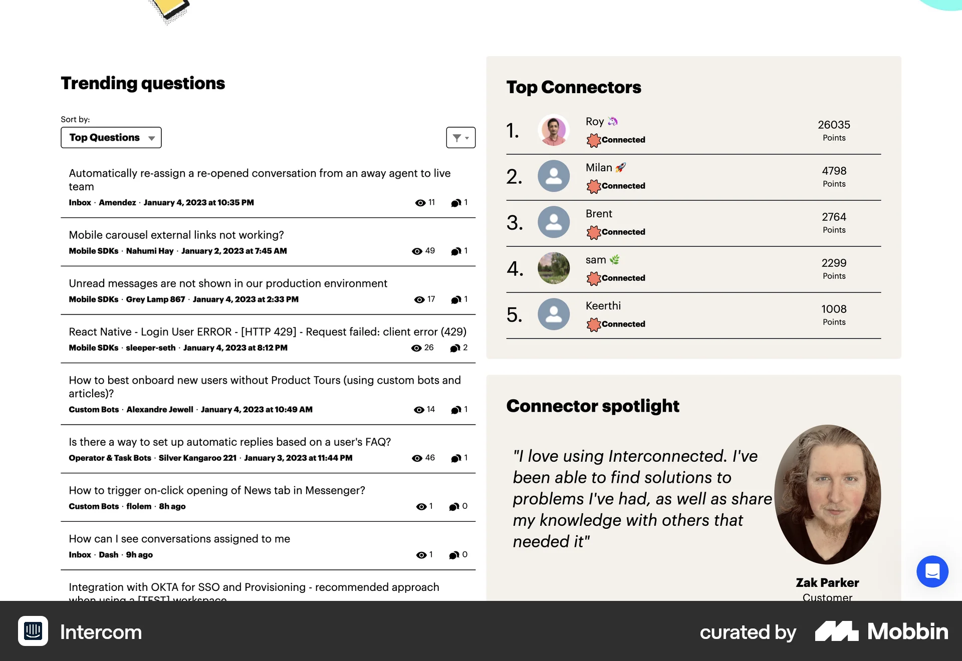 Intercom Web Leaderboard screen