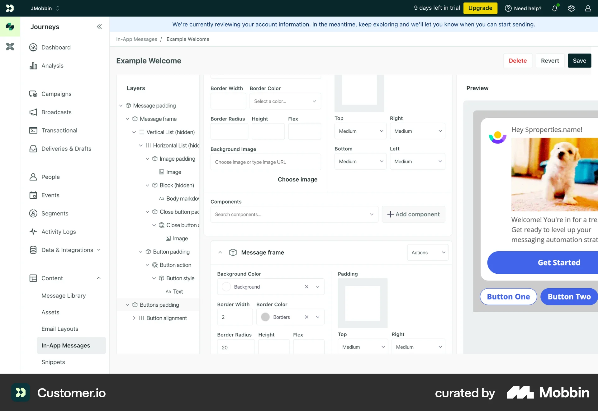 Customer.io Web screen containing Tree UI element