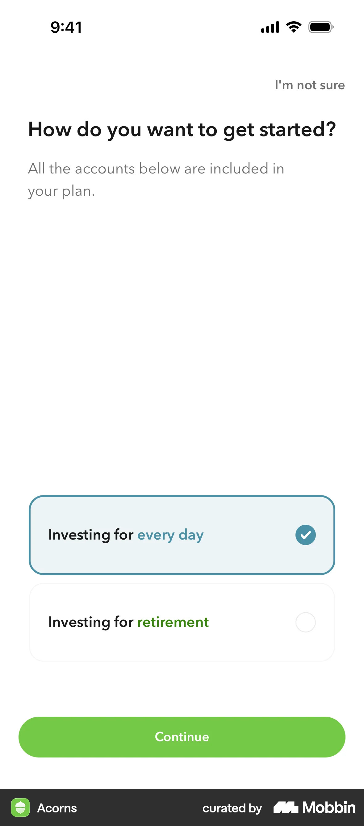 Acorns Onboarding screen