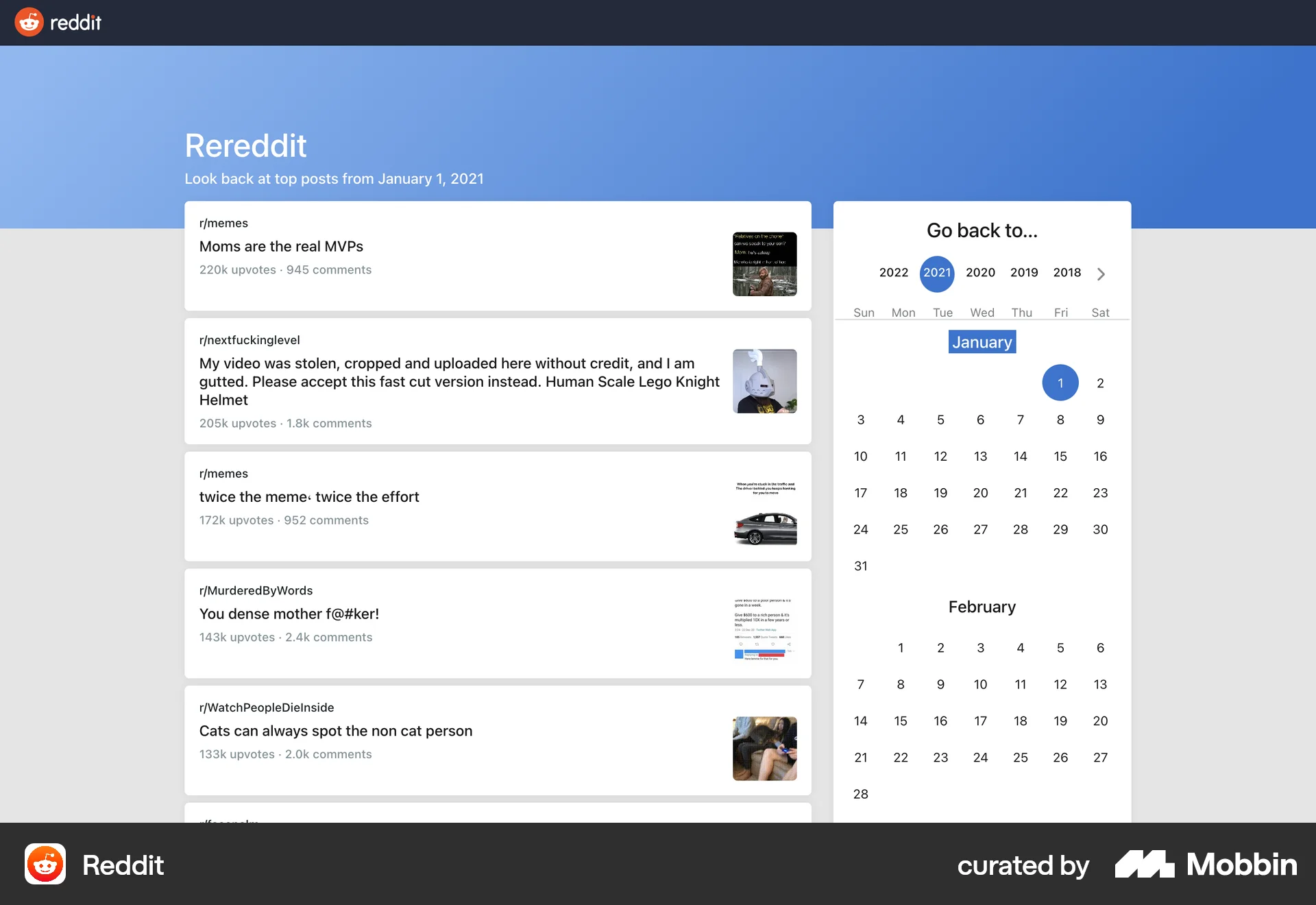 Reddit Web screen containing Date Picker UI element