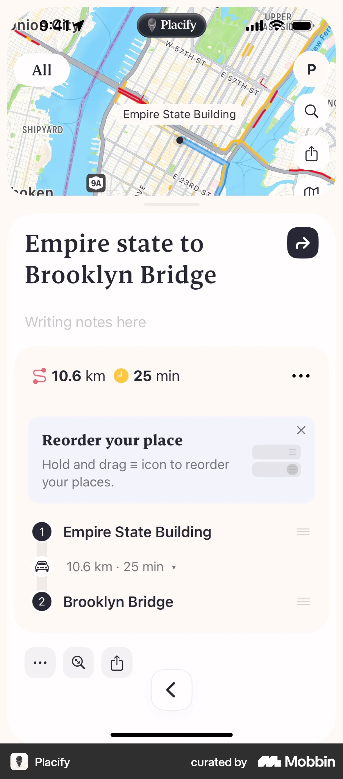 Placify iOS screen containing Banner UI element