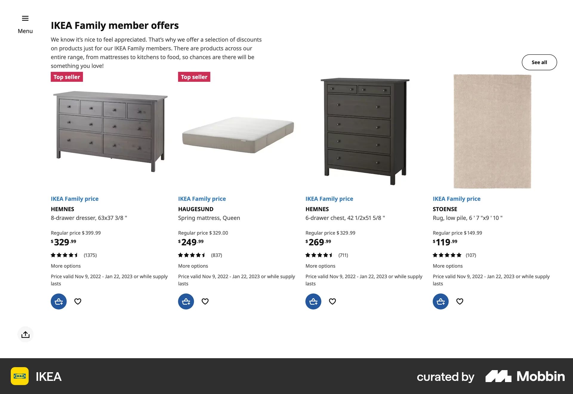 IKEA Web Promotions & Rewards screen
