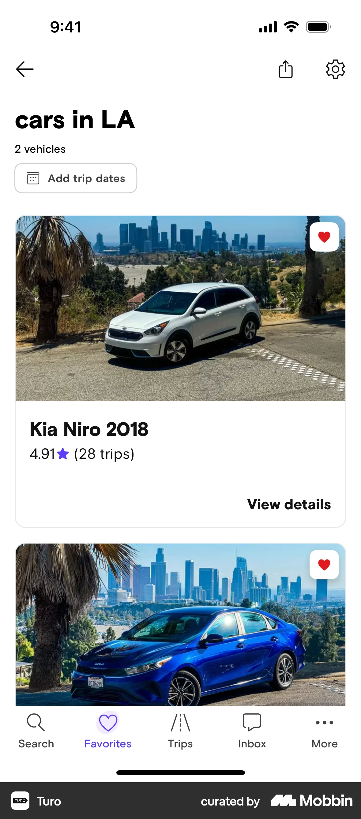 Turo iOS Bookmarks & Collections screen