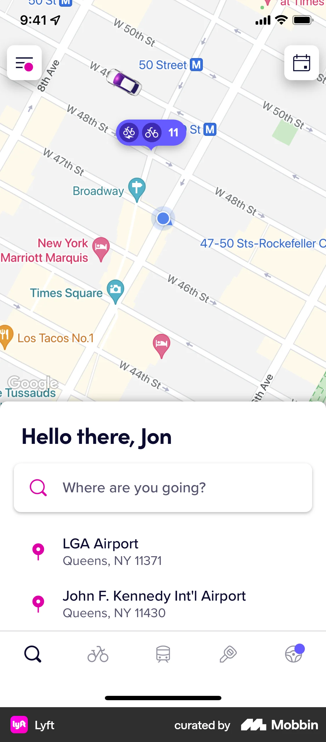 Lyft iOS screen containing Search Bar UI element
