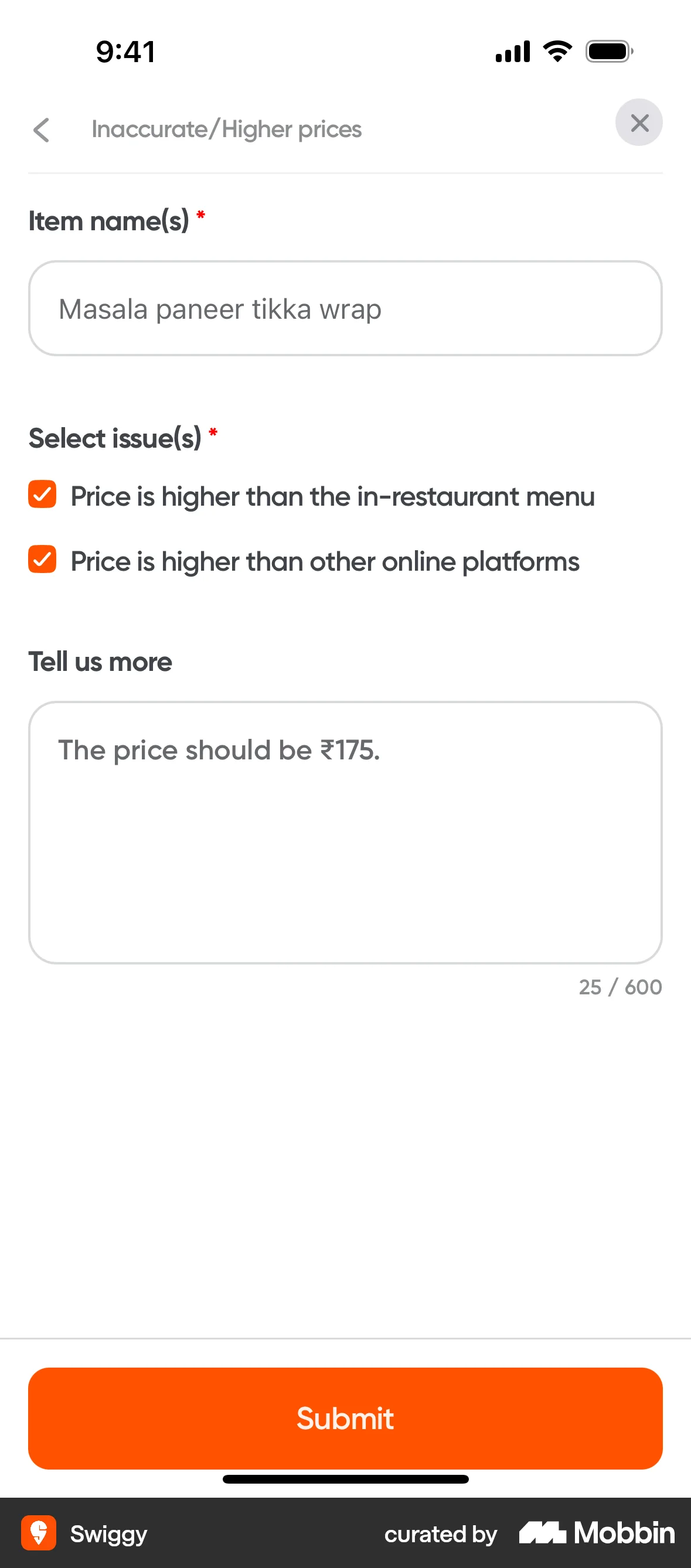 Swiggy iOS screen containing Text Field UI element