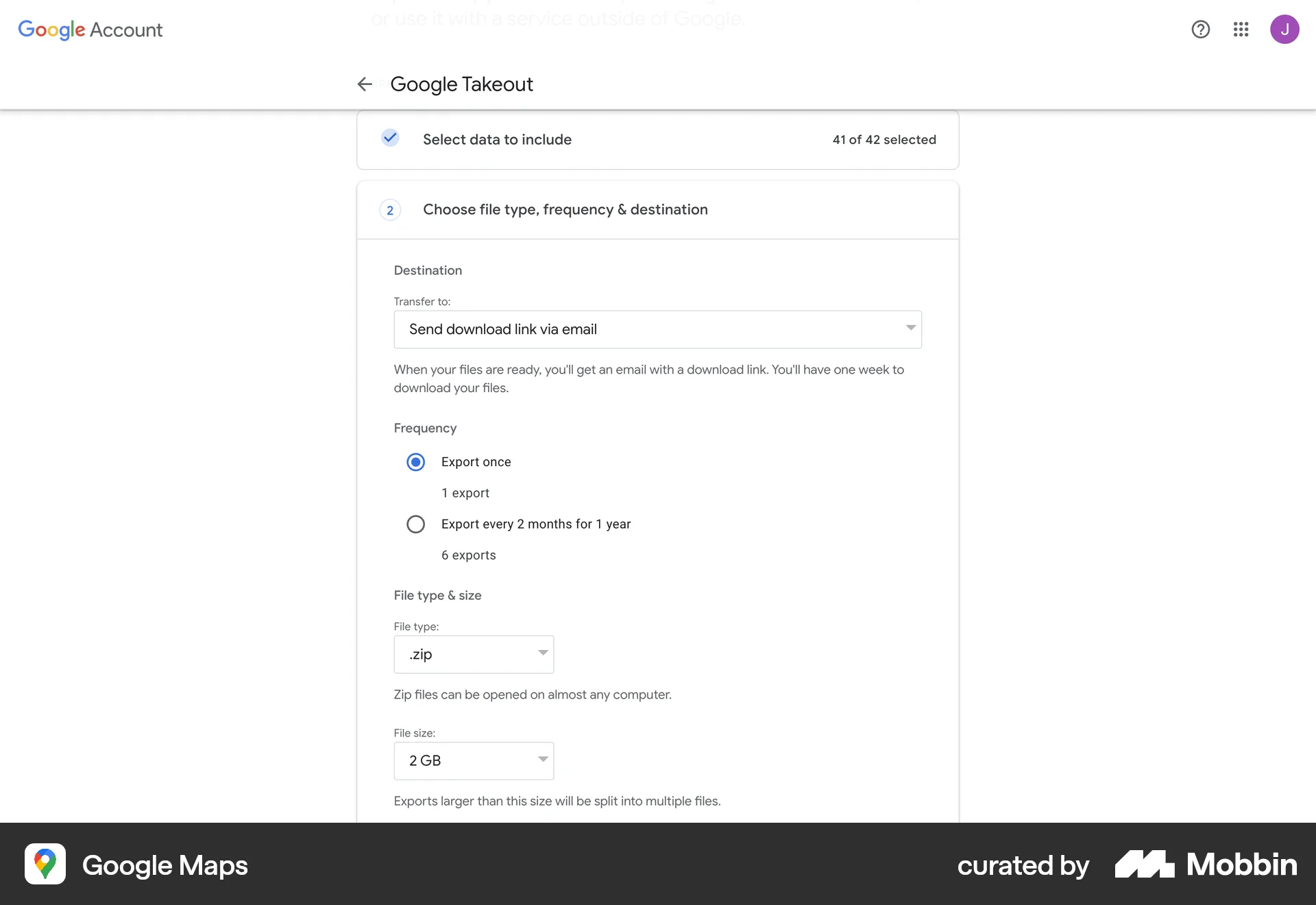 Google Maps Web Import & Export screen