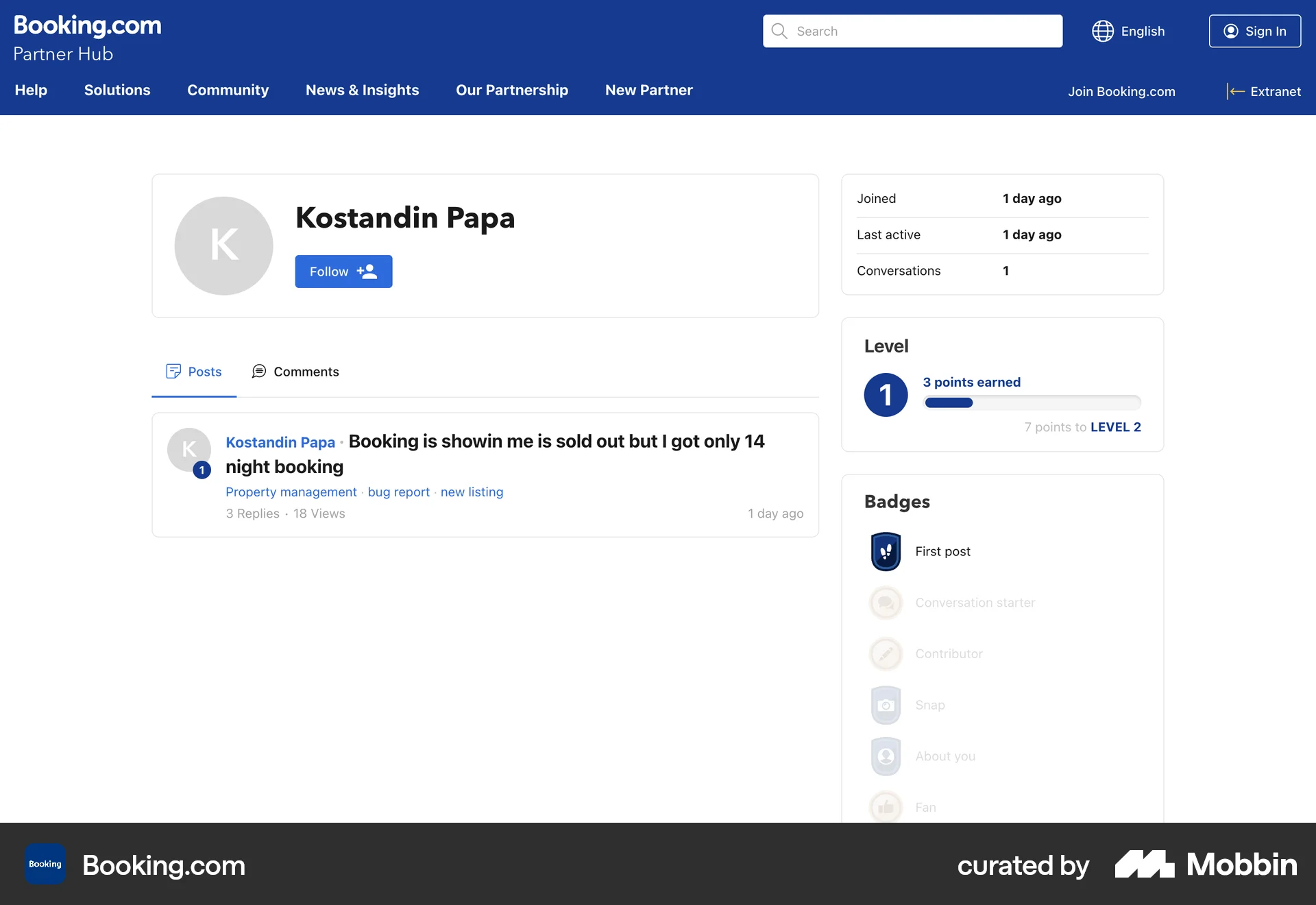 Booking.com Web Achievements & Awards screen