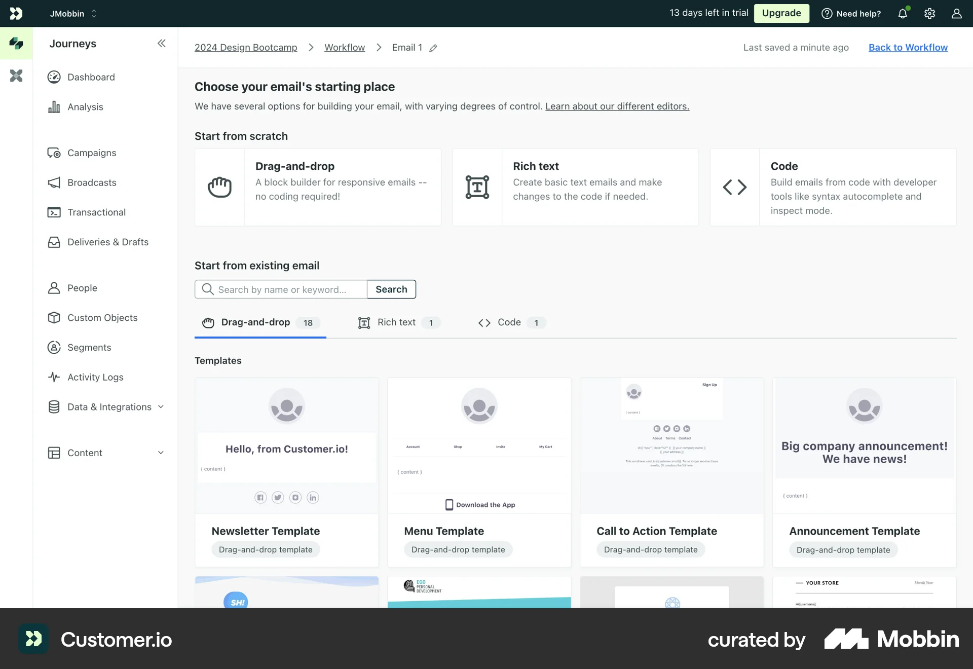 Customer.io Web screen containing Breadcrumbs UI element