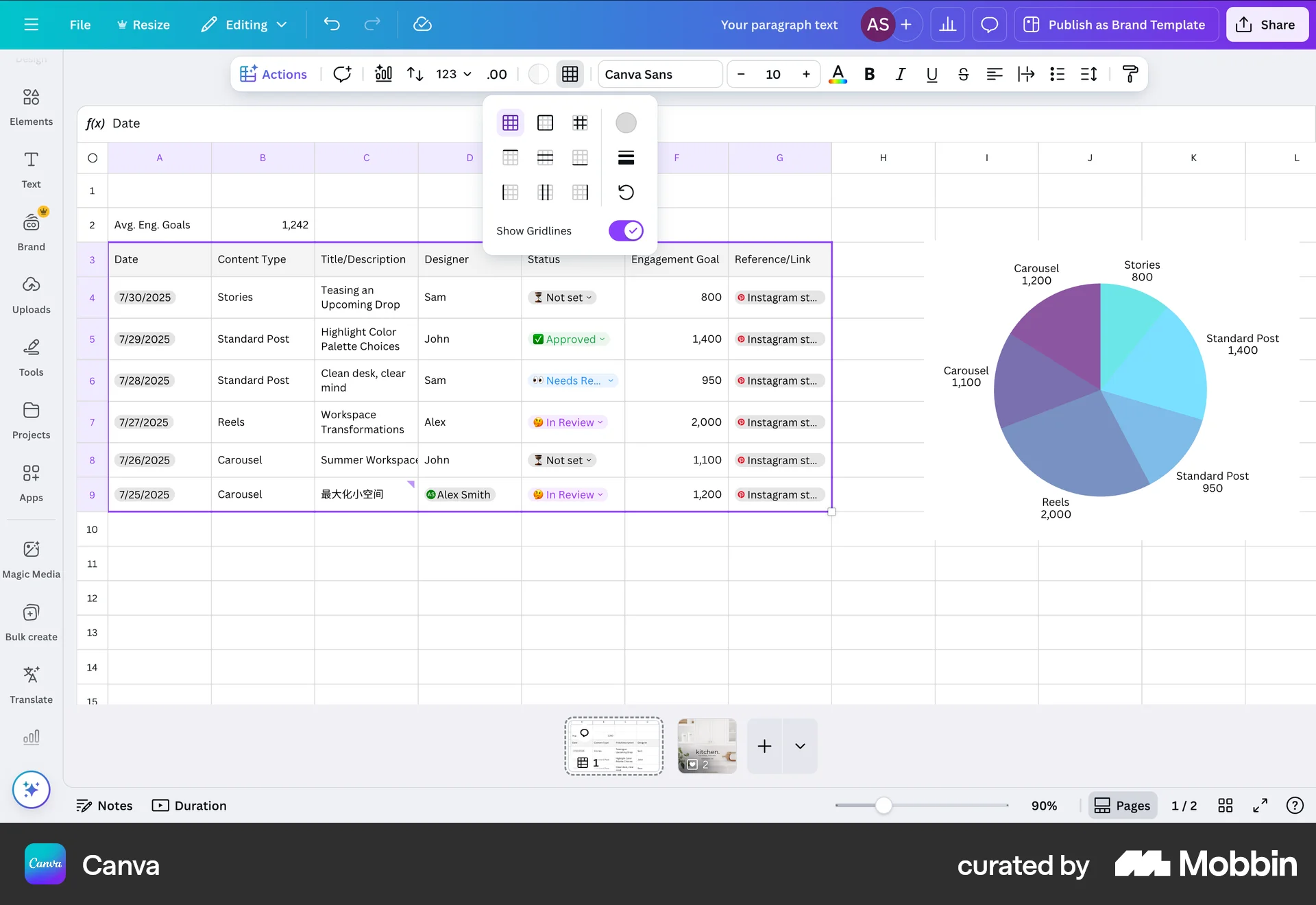 Canva Web screen containing Popover UI element
