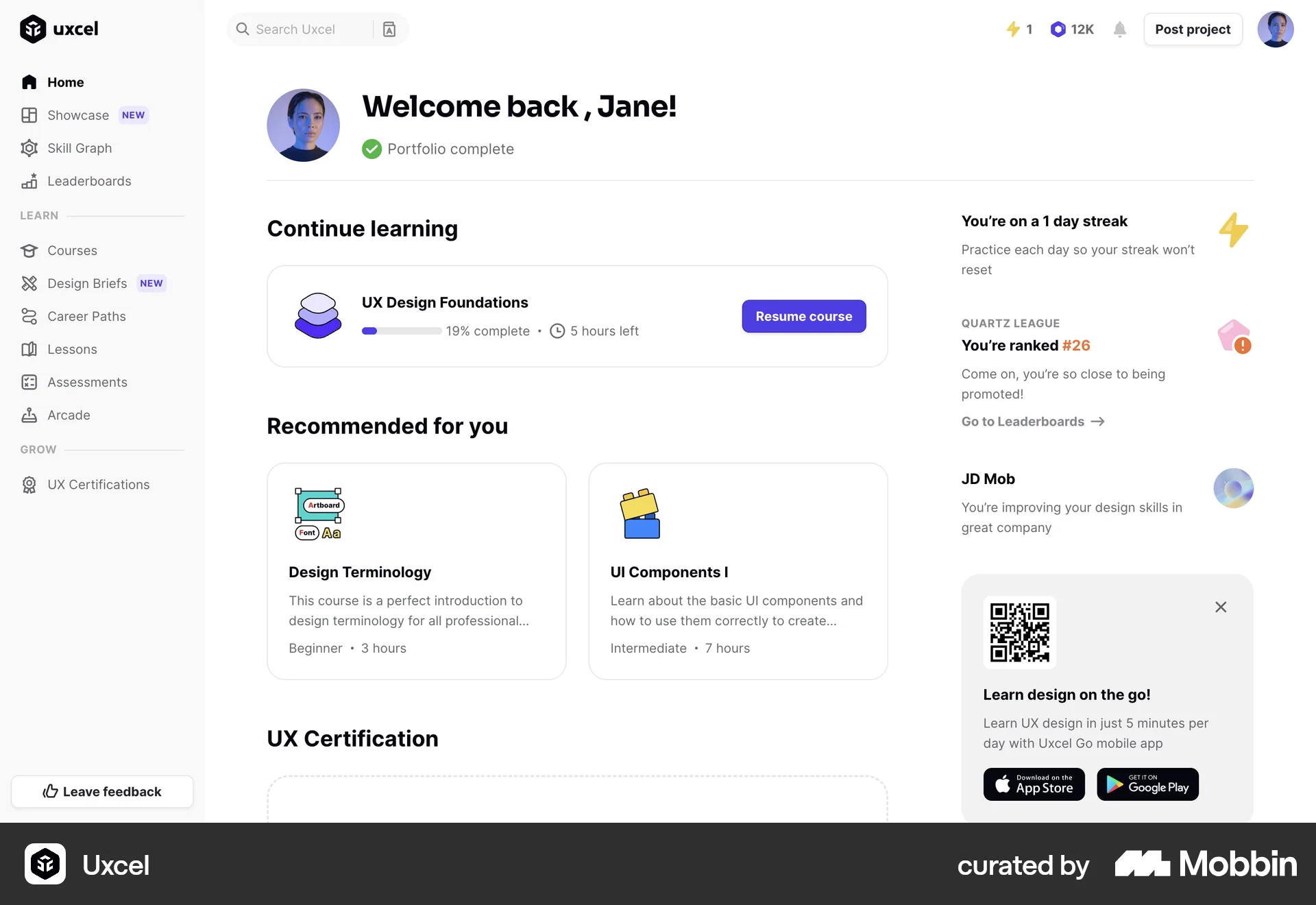 Uxcel Web QR Code screen