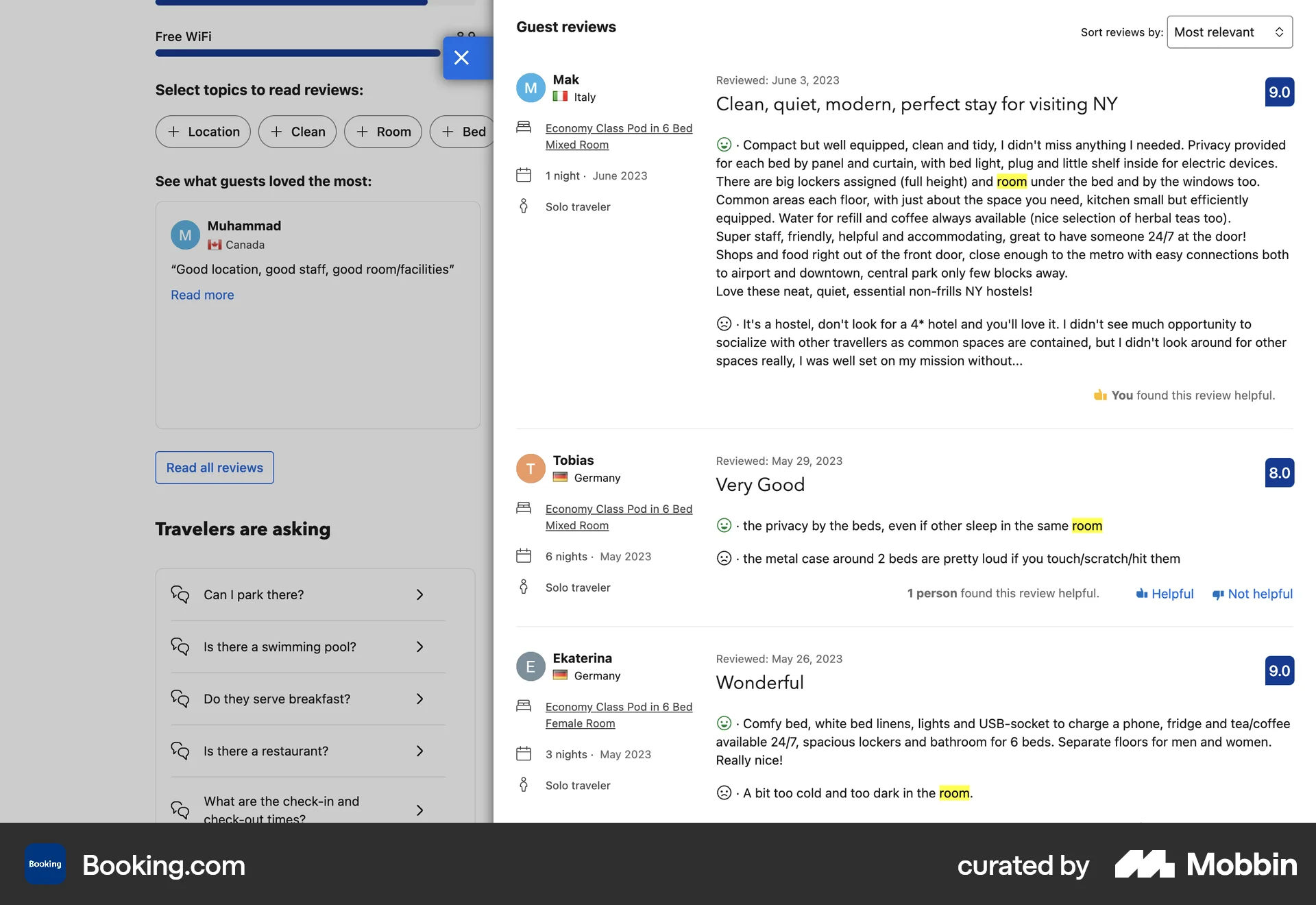 Booking.com Web Like & Upvote screen