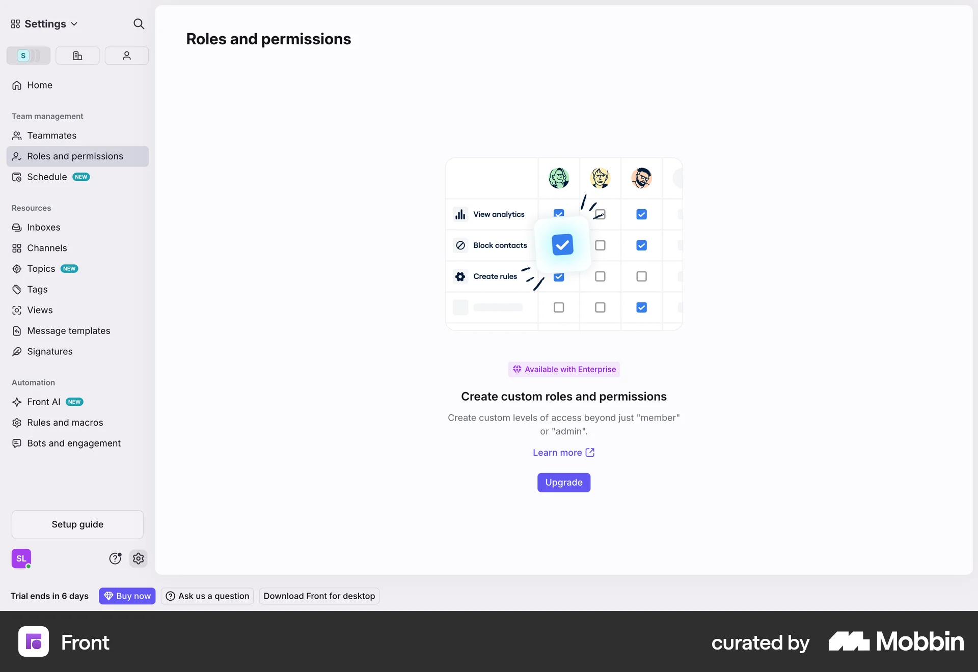 Front Web Feature Info screen