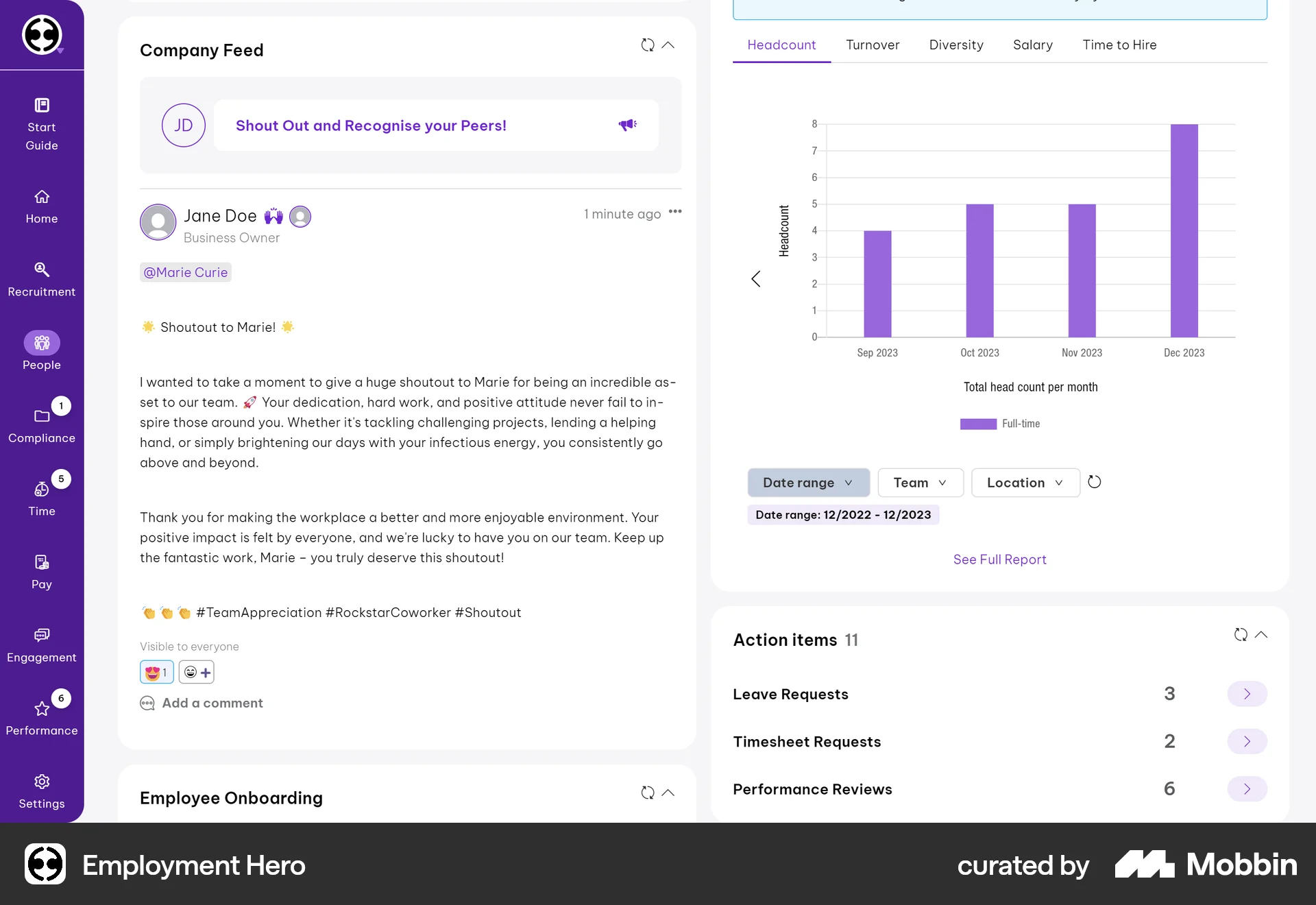 Employment Hero Web Social Feed screen