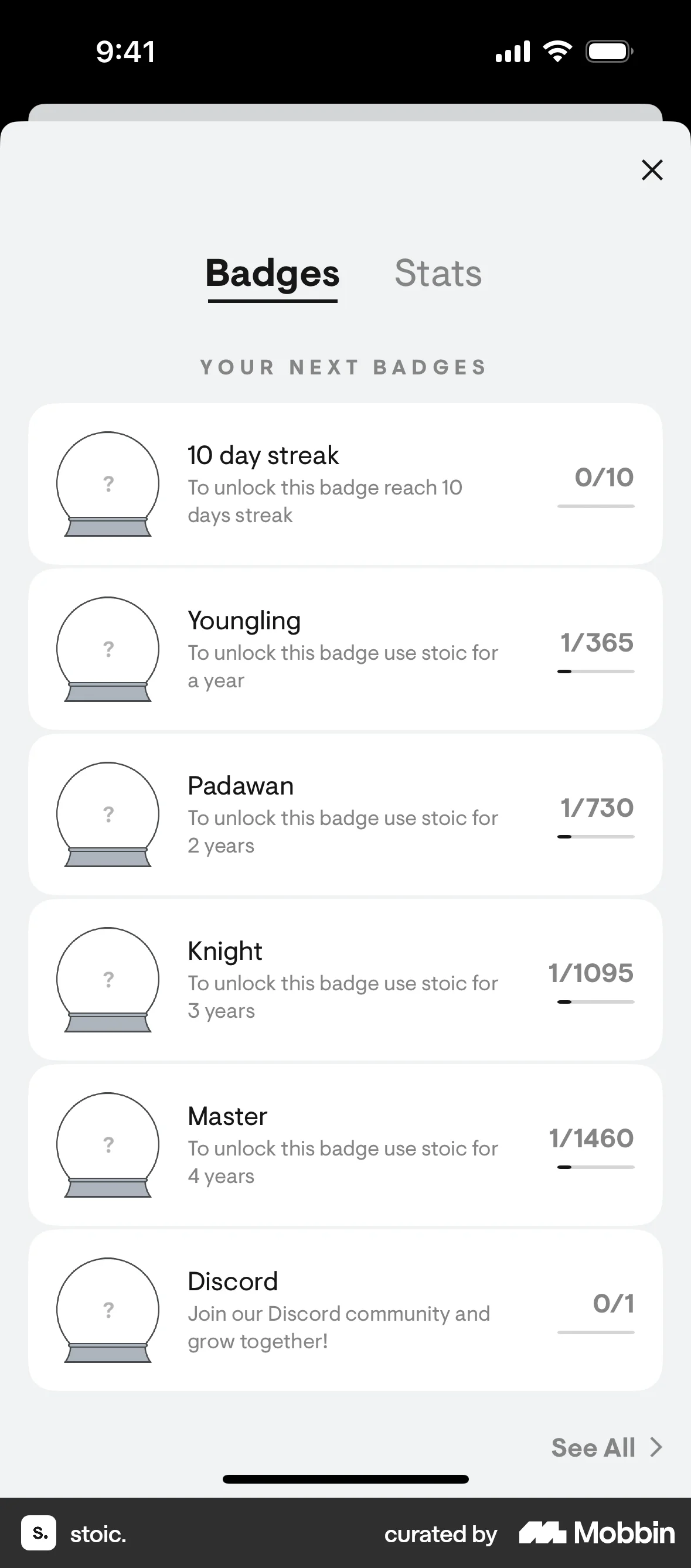 stoic. iOS Progress screen