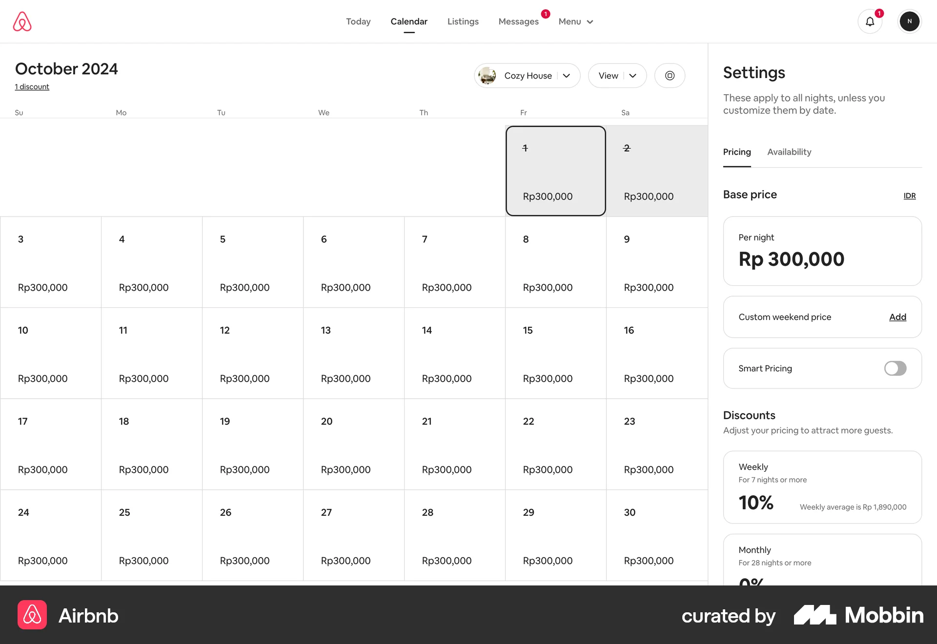 Airbnb Web Calendar screen