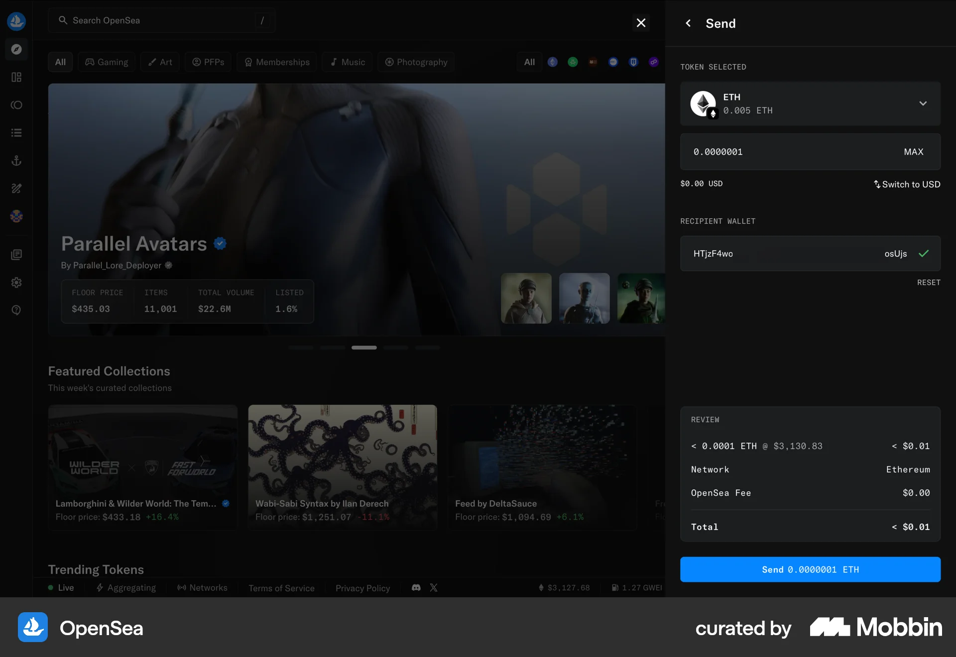 OpenSea Web Transfer & Send Money screen