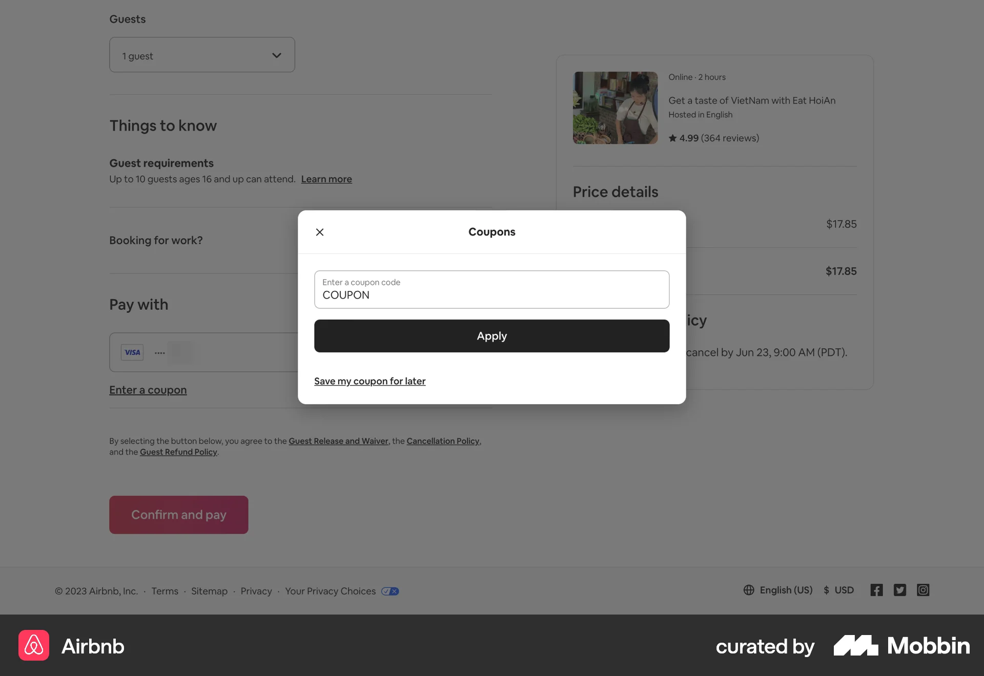 Airbnb Web Promotions & Rewards screen