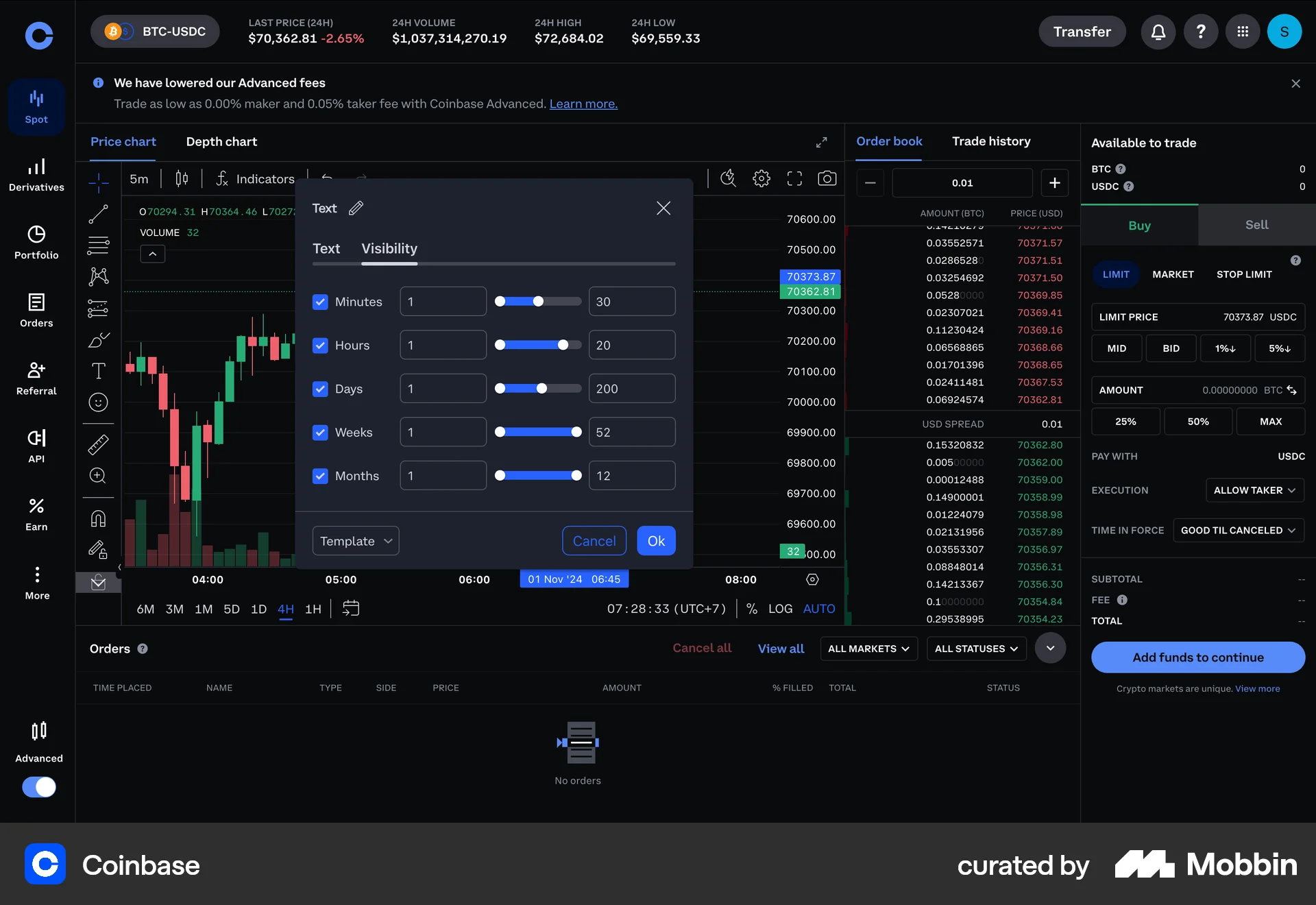 Coinbase Web screen containing Button UI element