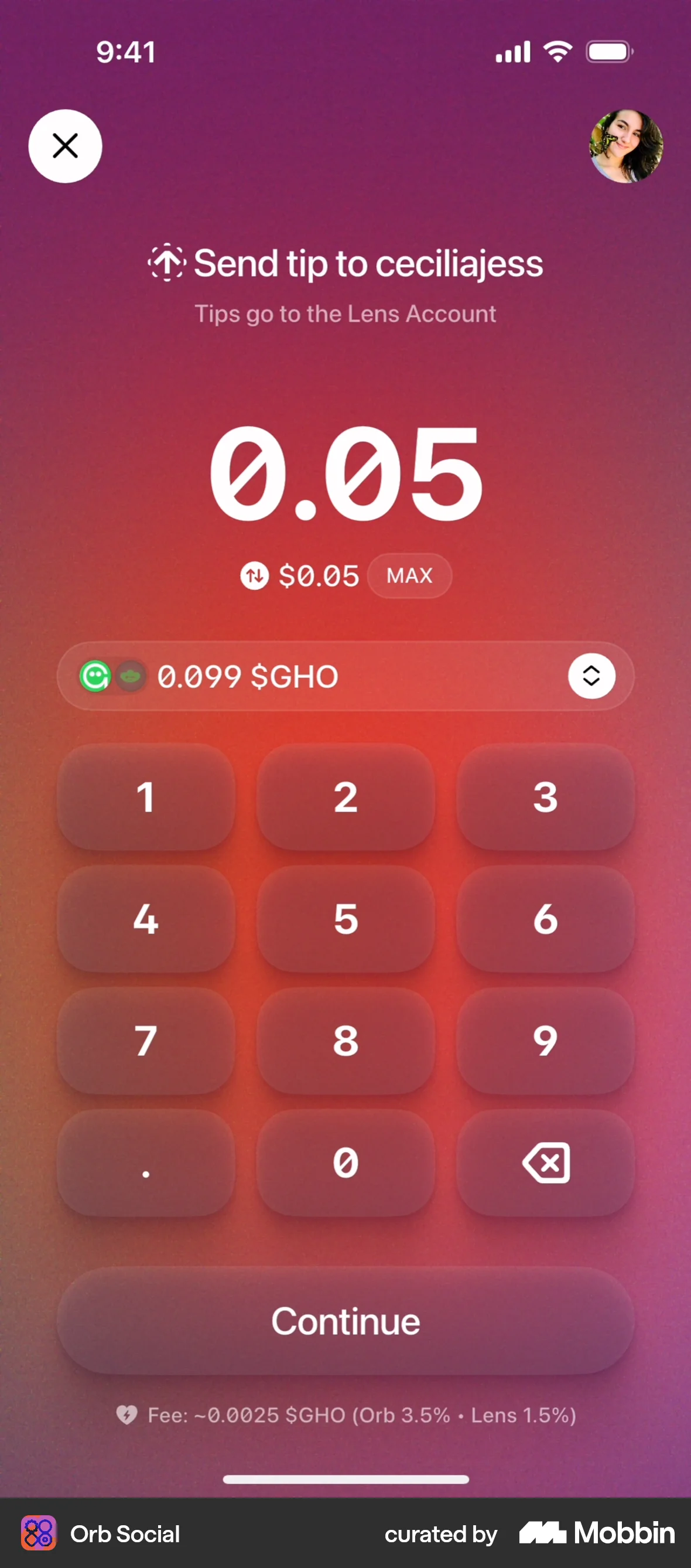 Orb Social iOS screen containing Text Field UI element