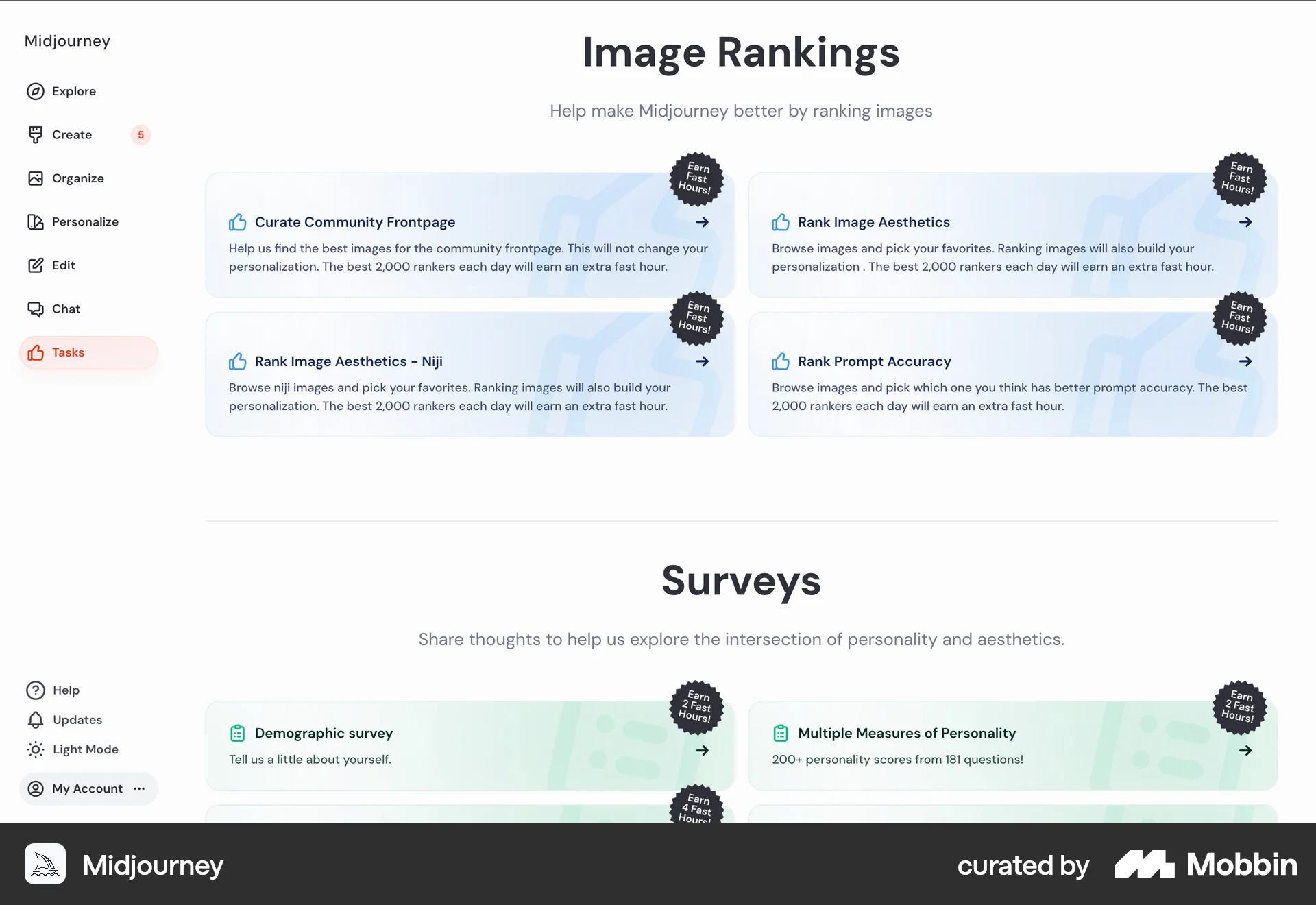Midjourney Web Goal & Task screen