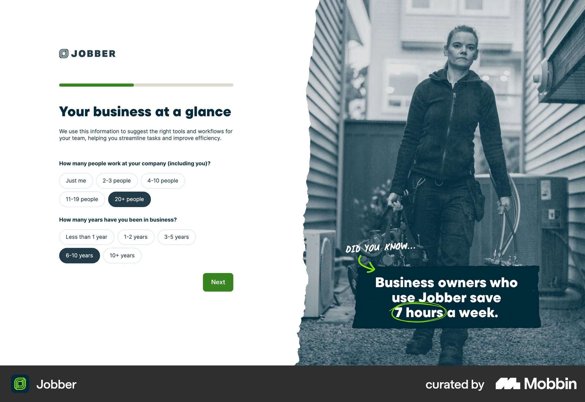 Jobber Web Account Setup screen