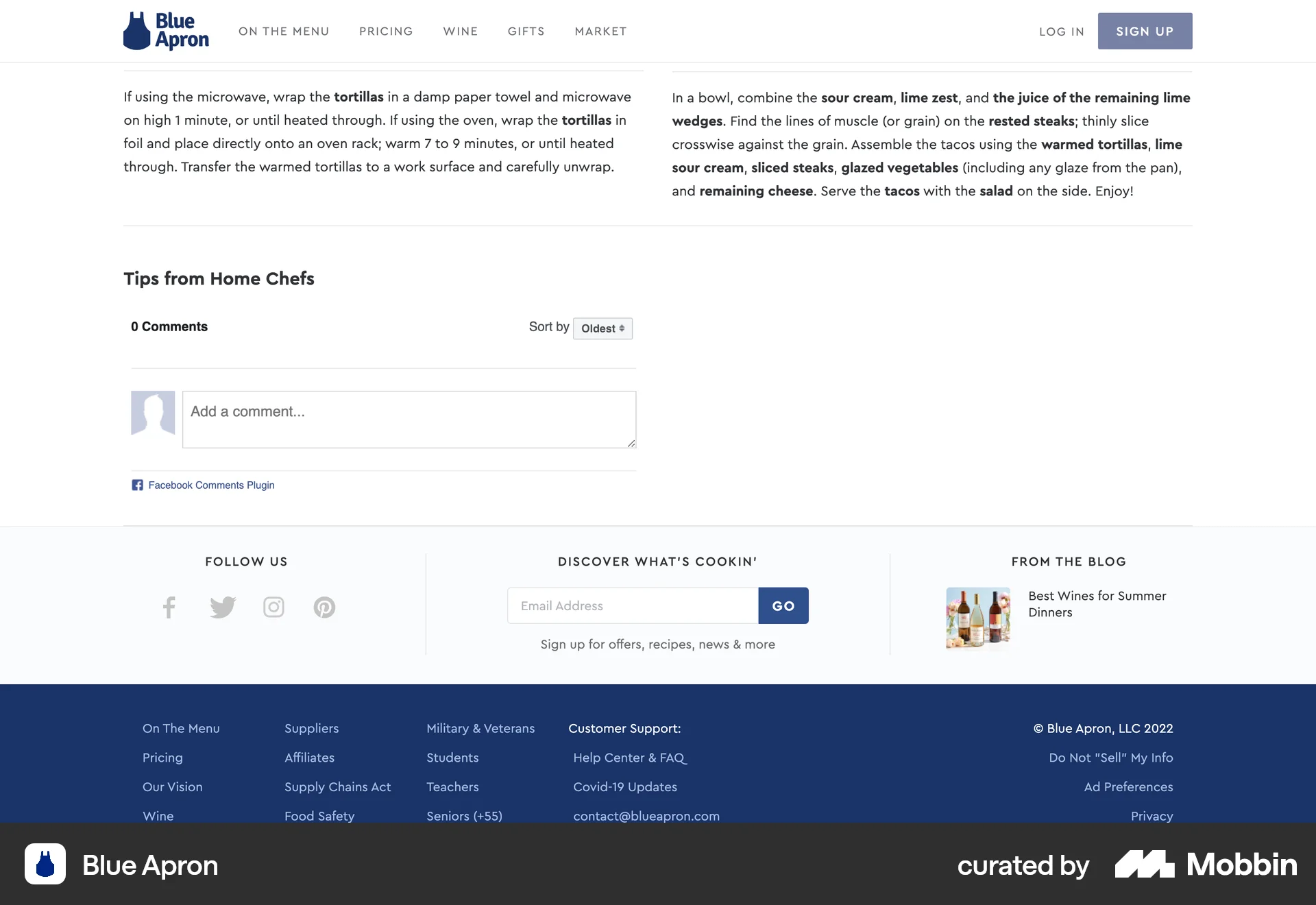 Blue Apron Web Recipe Detail screen