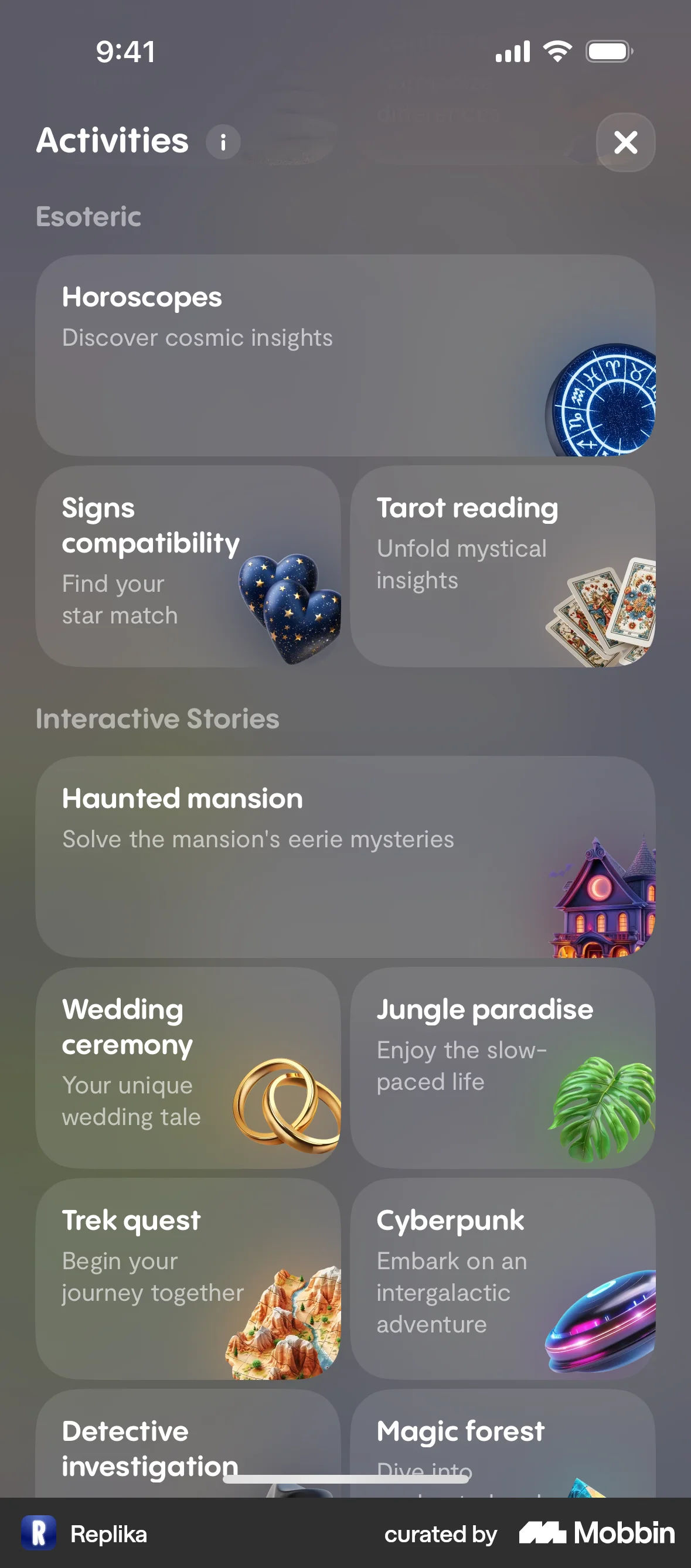 Replika iOS Glassmorphism screen
