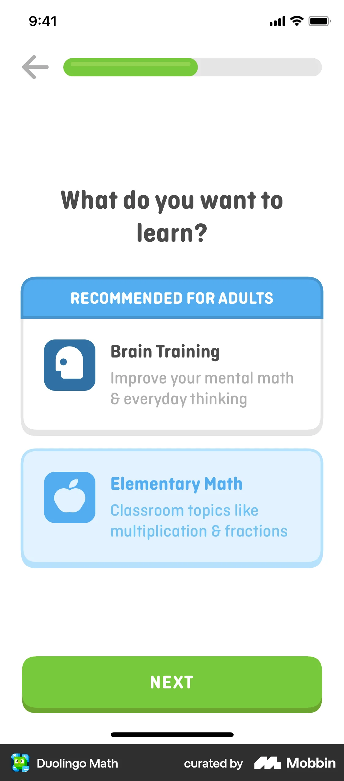 Duolingo Math iOS Course Selection | Mobbin