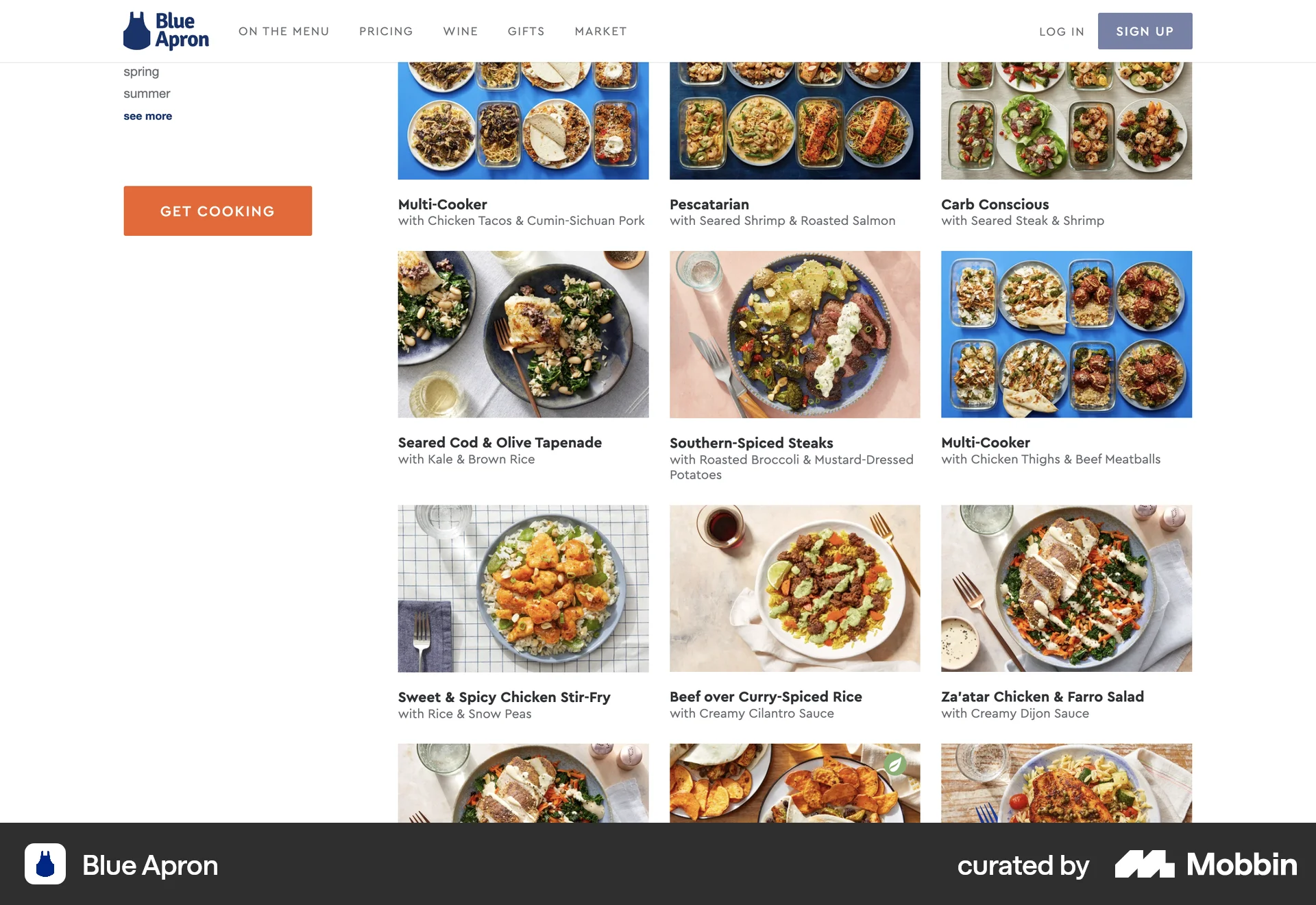 Blue Apron Web Browse & Discover screen
