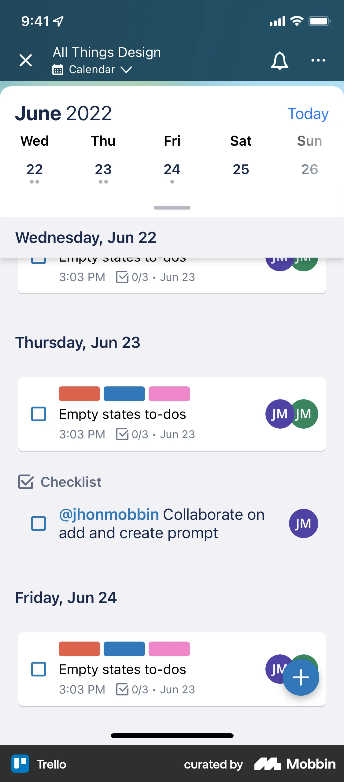 Trello iOS Calendar screen