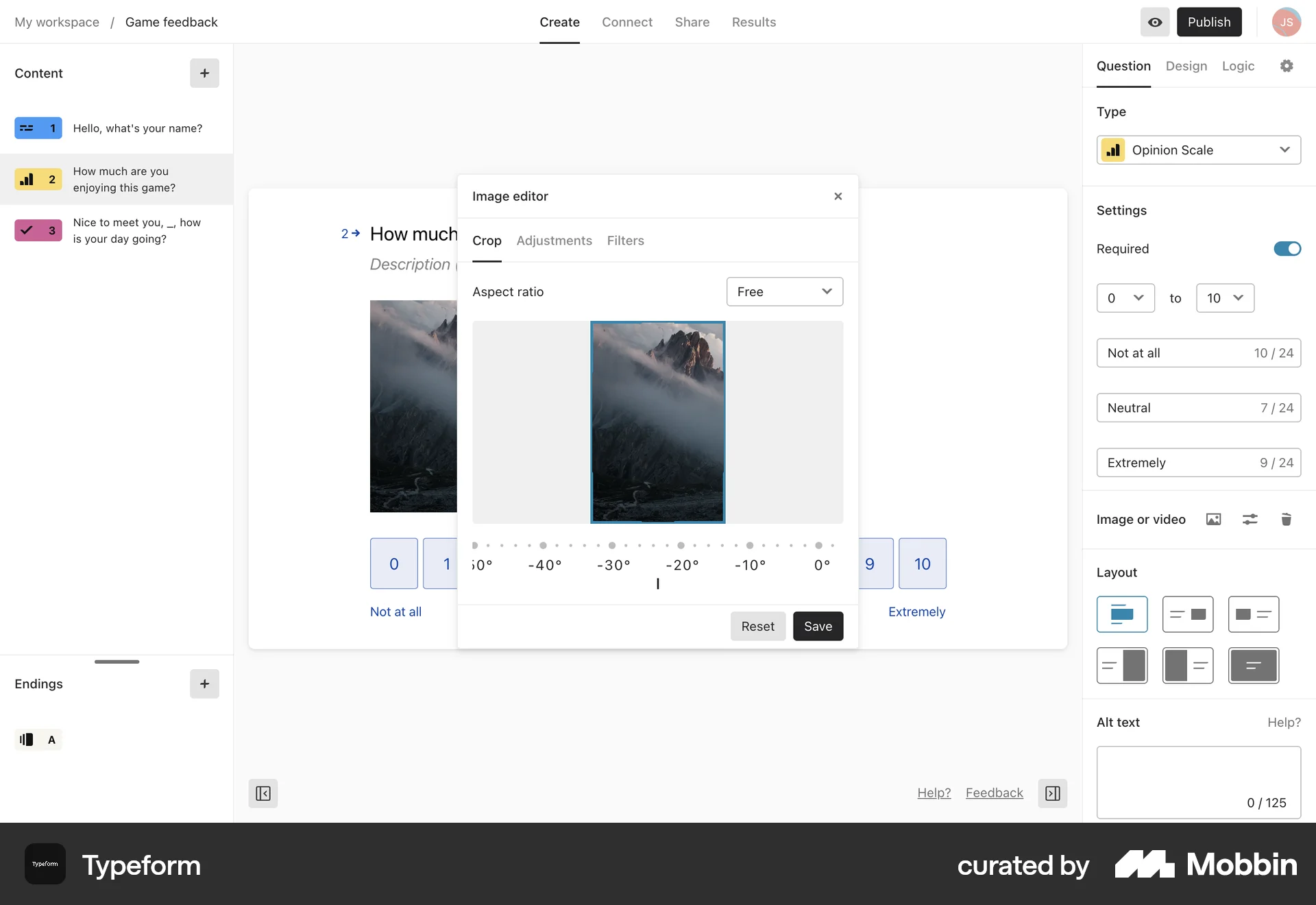 Typeform Web Media Editor screen