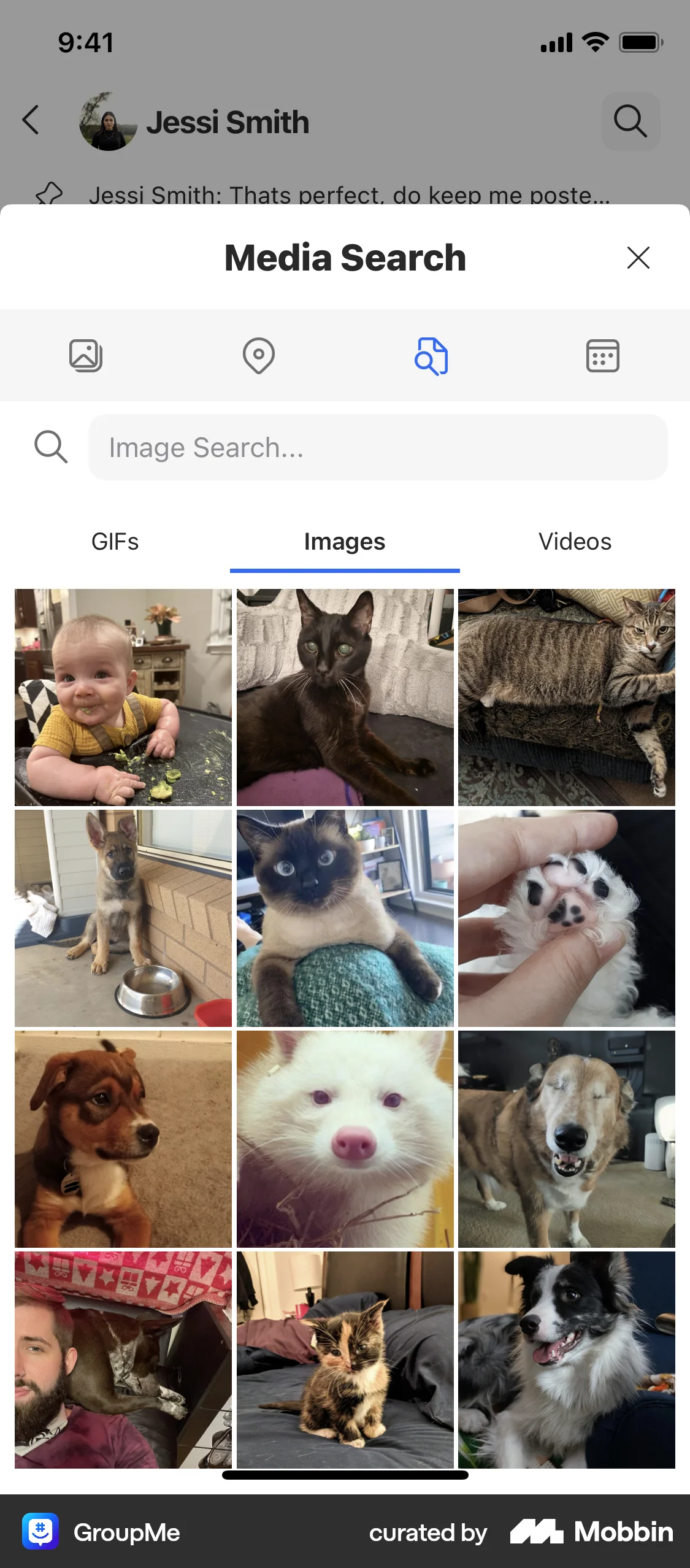 GroupMe iOS screen containing Gallery UI element