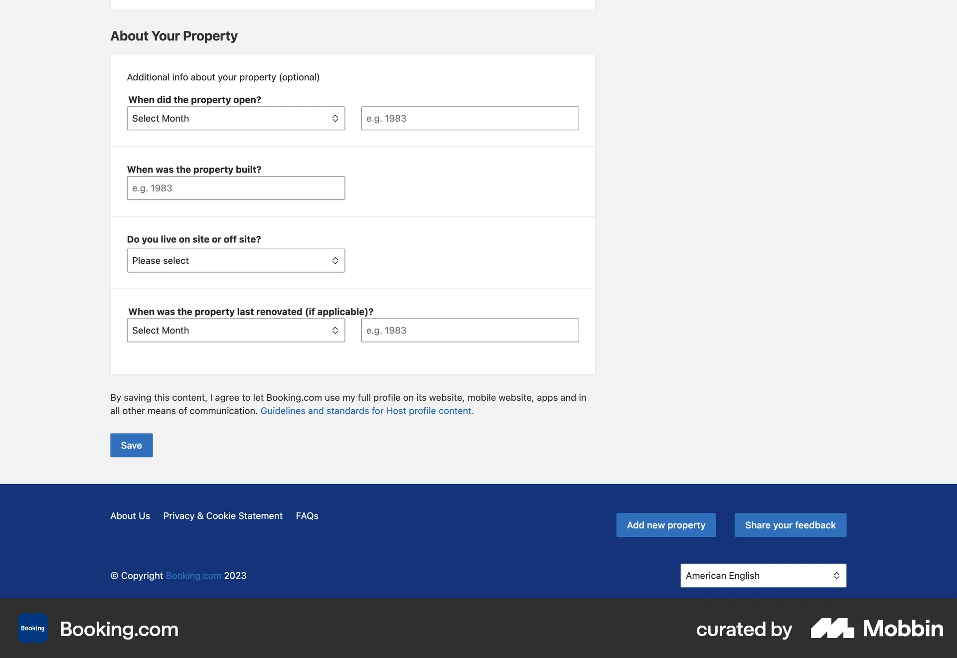Booking.com Web Web Form UI screen