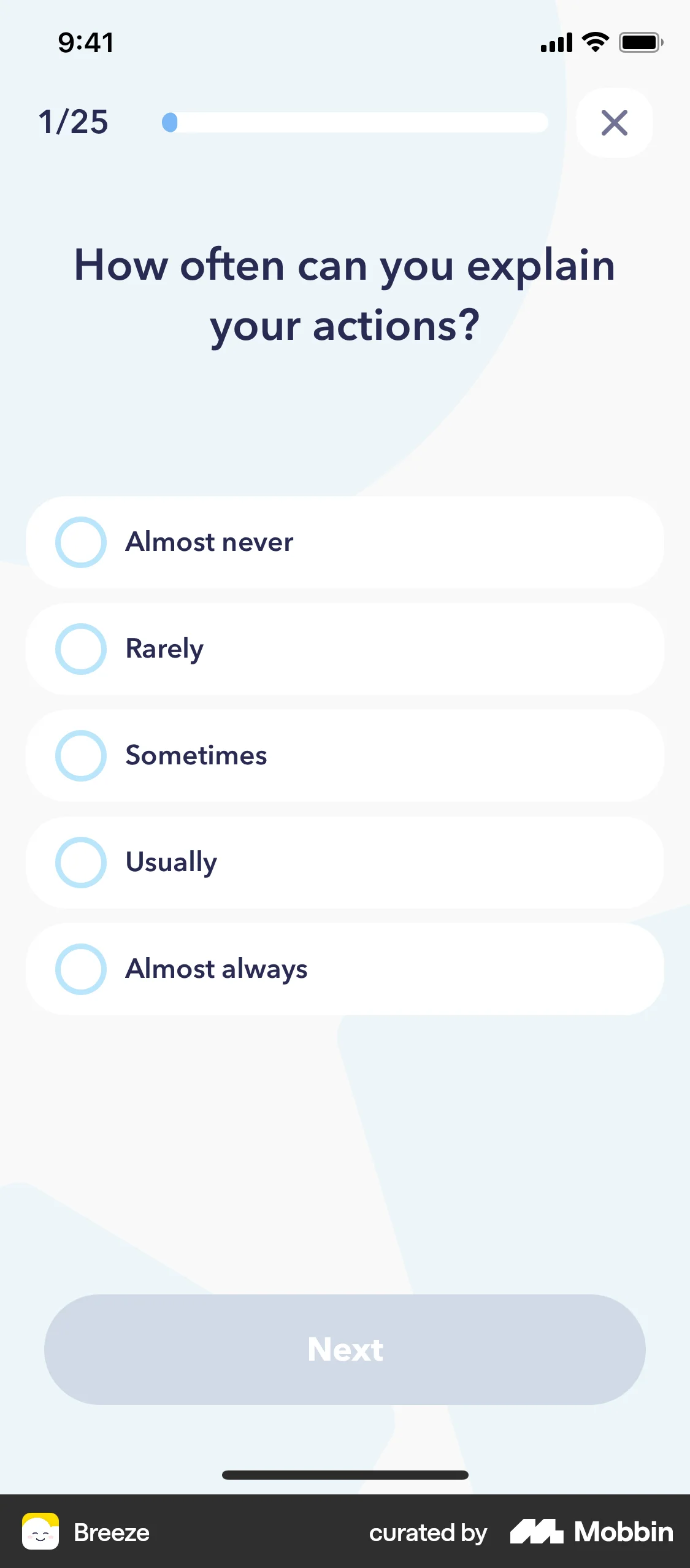 Breeze iOS Quiz screen